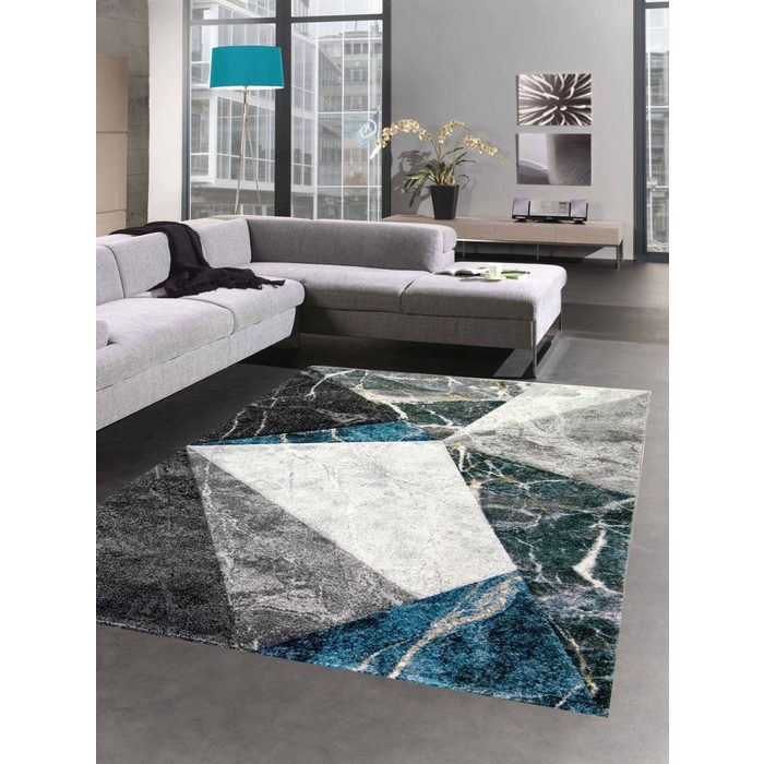 Teppich Teppich modern Teppich Wohnzimmer abstrakt grau blau Carpetia rechteckig Höhe: 13 mm