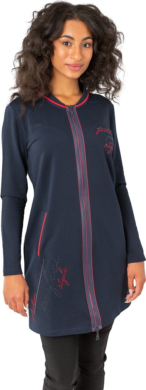 Estefania for woman Sweatjacke 189-9101 Longjacke mit Reißverschluss Strassbesatz