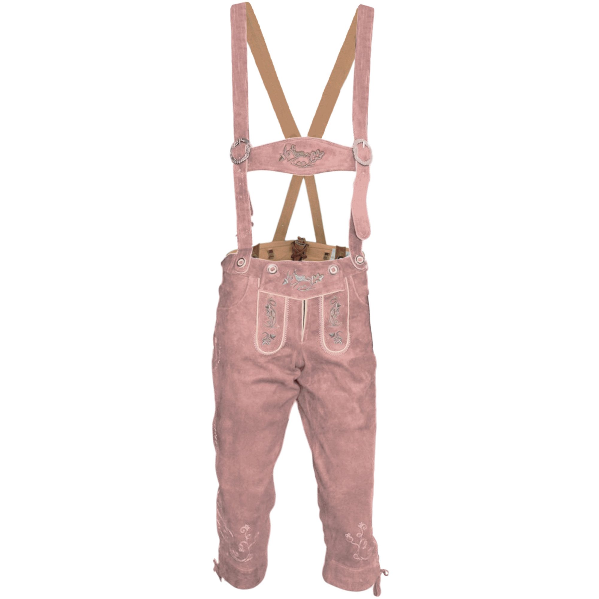 German Wear Trachtenlederhose GW1400 Damen Lederhose Trachtenhose Ziegenleder Kniebundhose mit Hosenträgern