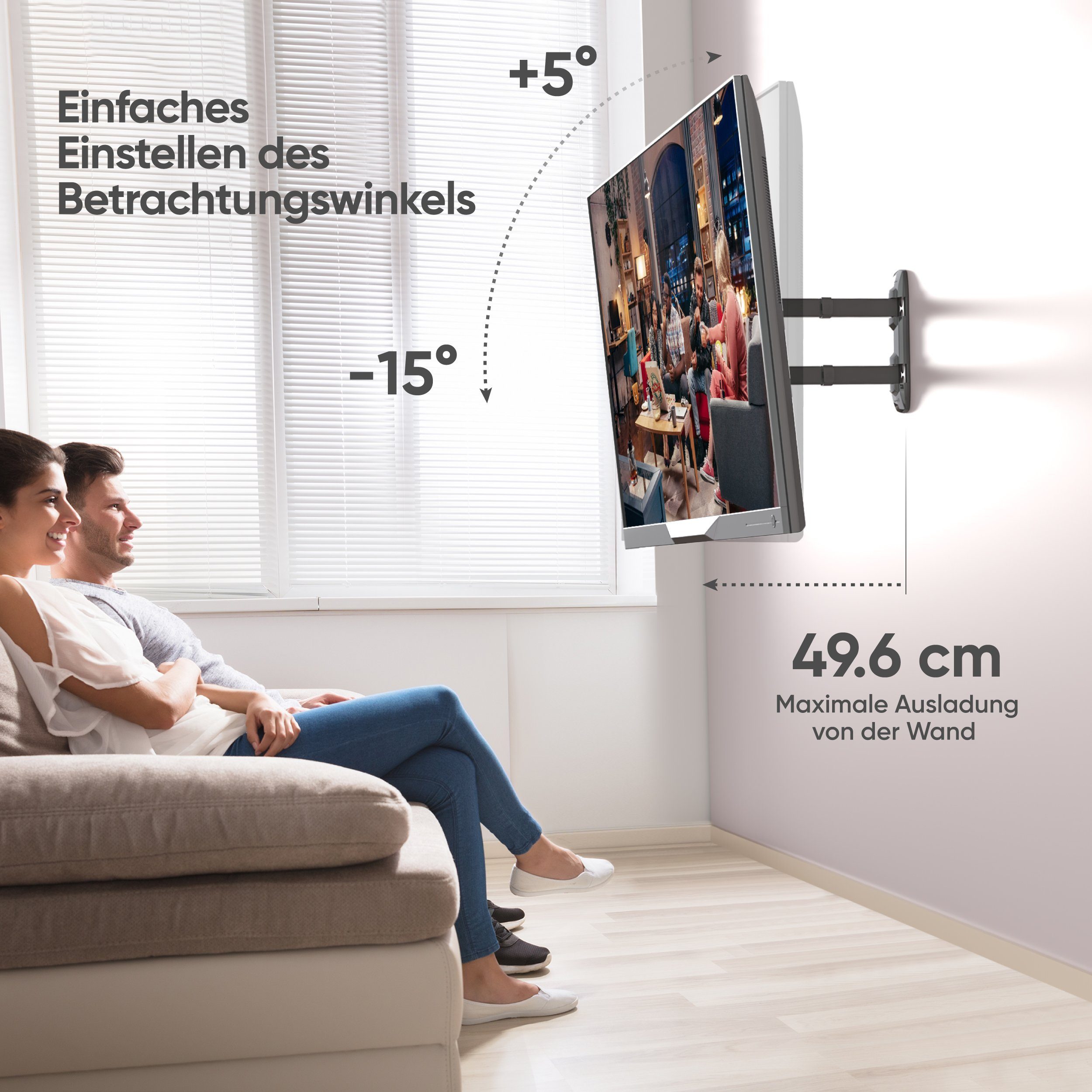 ONKRON TV-Wandhalterung 32-65 Zoll, bis 41 kg, VESA 100x100-400x400, M4R-B, (bis 65 Zoll, drehbar, schwenkbar, neigbar, ausziehbar, Kabelmanagement) – Bild 4 von 5
