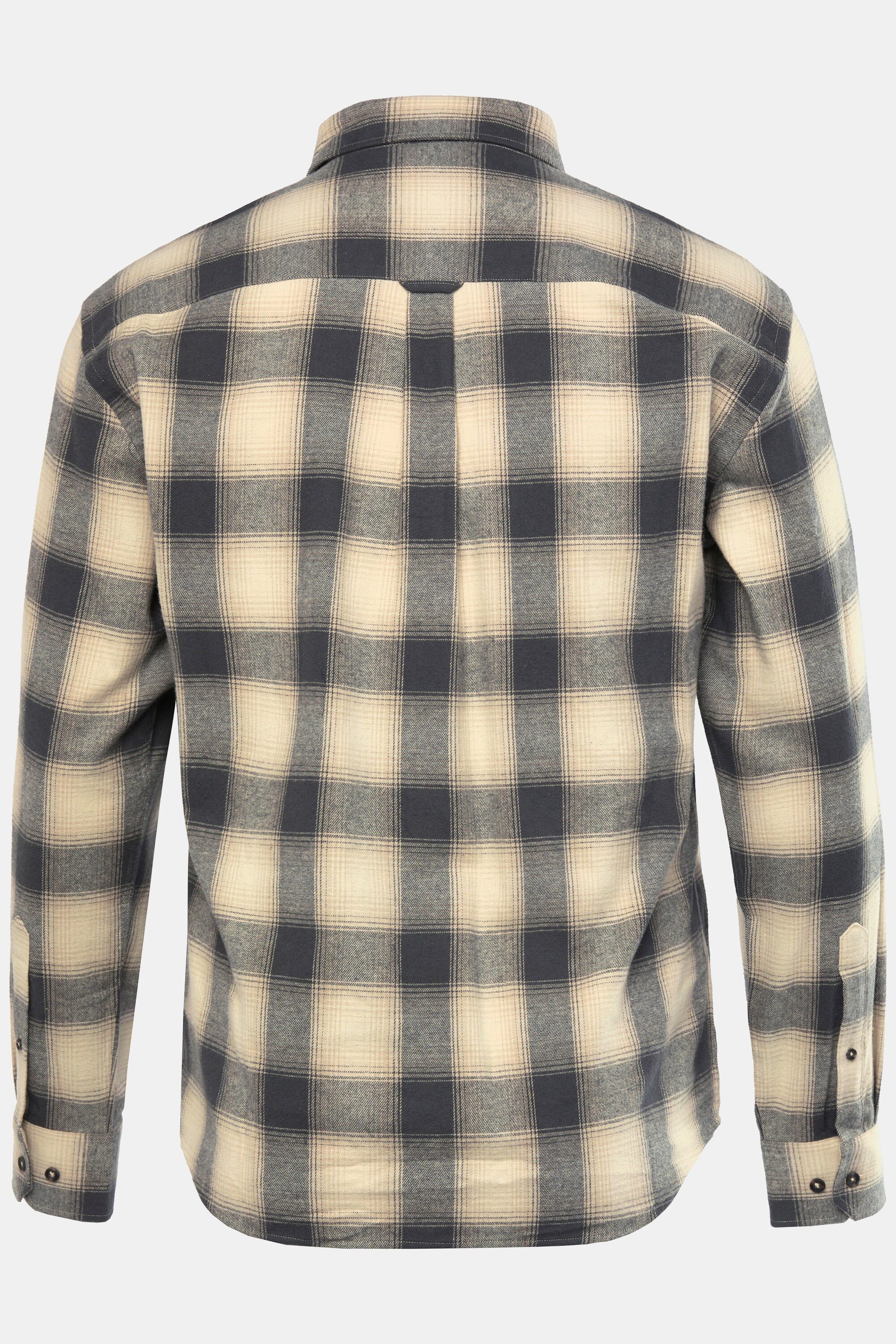 STHUGE Businesshemd Flanell-Karohemd Langarm covered Buttondown-Kragen