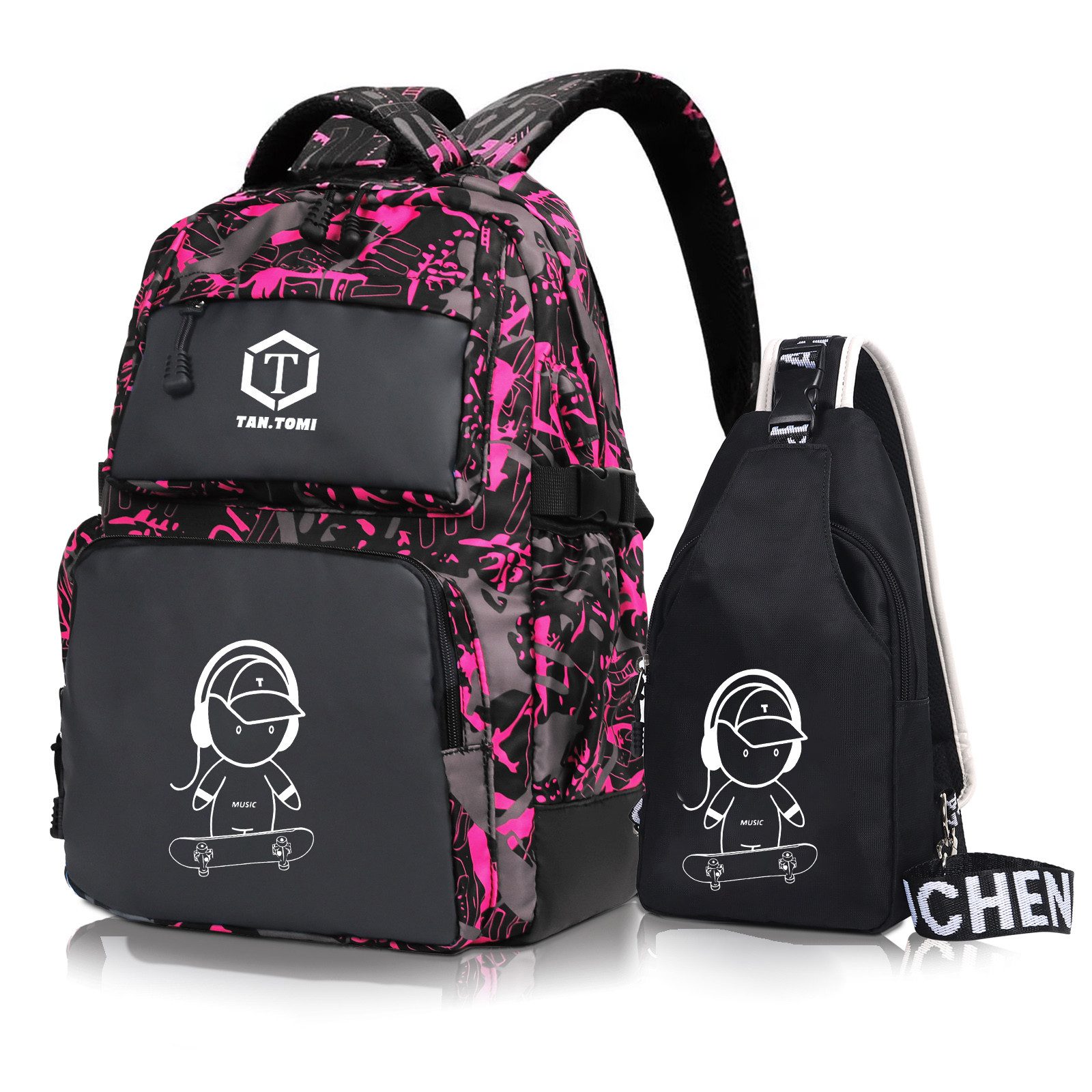 TAN.TOMI Schulrucksack Rucksack Jungen Schulrucksack Mädchen Teenager Jugendliche Daypacks, Kinder Reflektierender Schultasche Outdoor Camping Groß Schulranzen