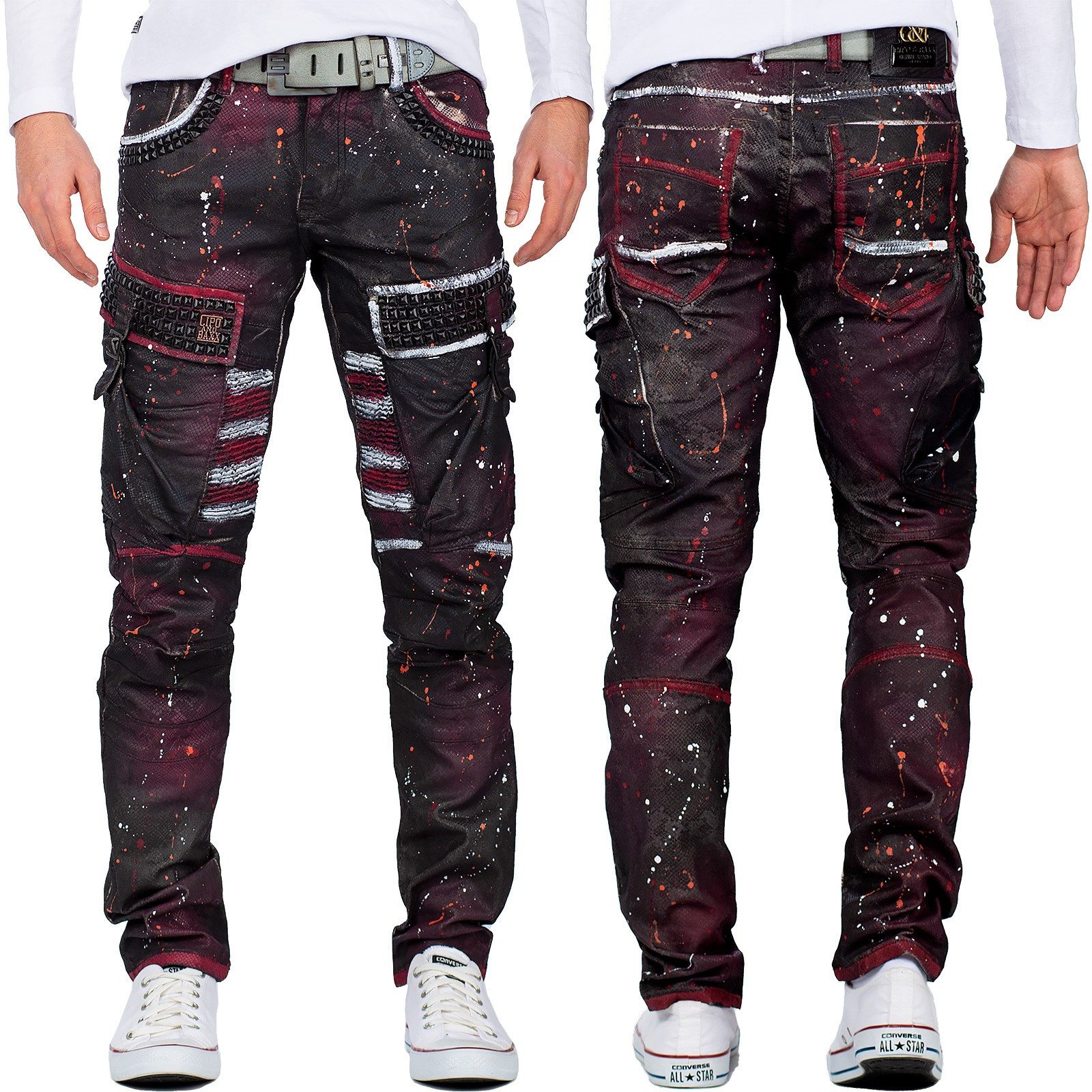 Cipo & Baxx 5-Pocket-Jeans Herren straight fit Biker Hose Mid Waist BA-CD636 (1-tlg) mit Nieten und Seitentaschen
