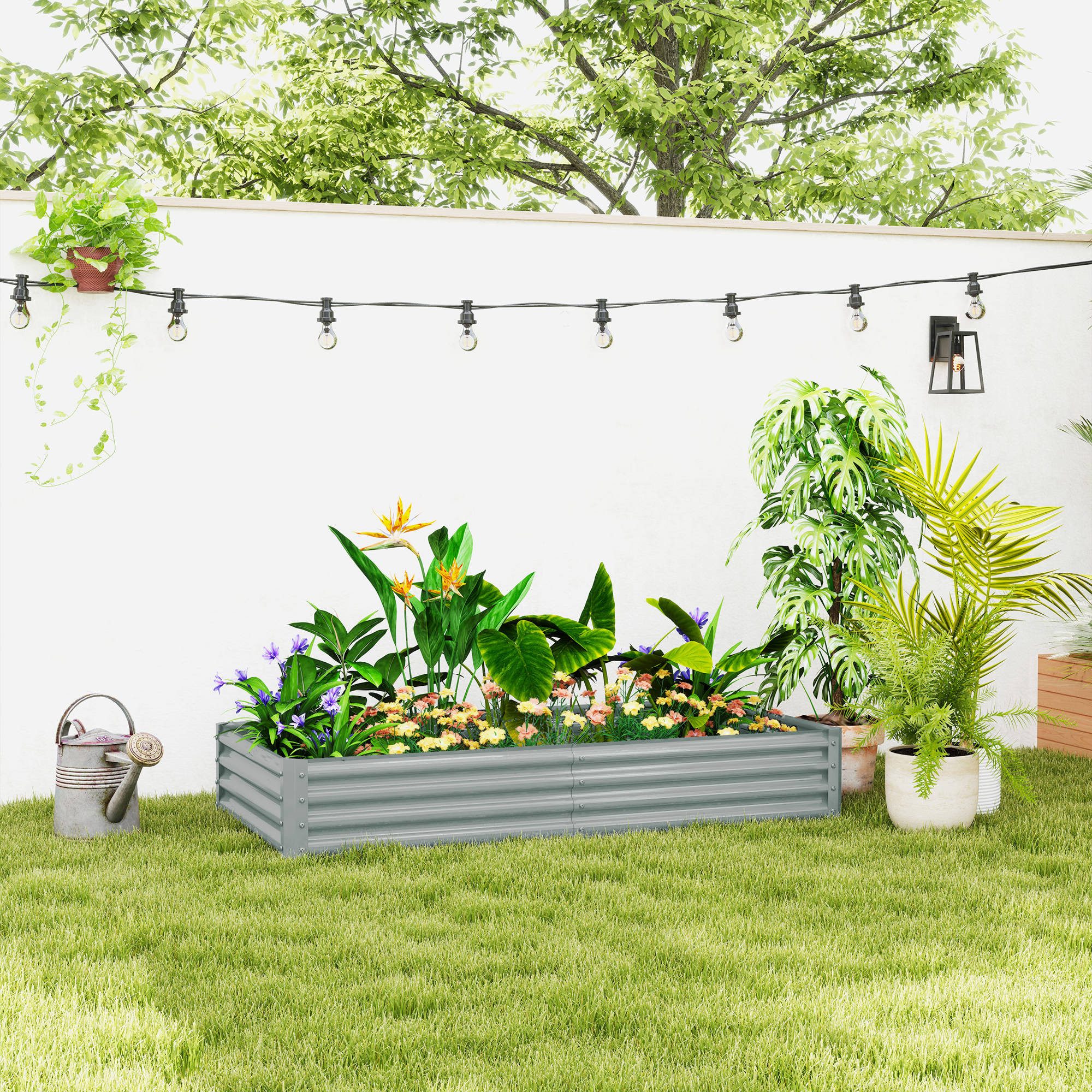 Outsunny Hochbeet aus Stahl, rostfrei (Gartenbeet aus Stahl, 1 St., wetterbeständig Pflanzbeet), 180 x 90 x 30 cm, für Garten Balkon, für Blumen, Gemüse