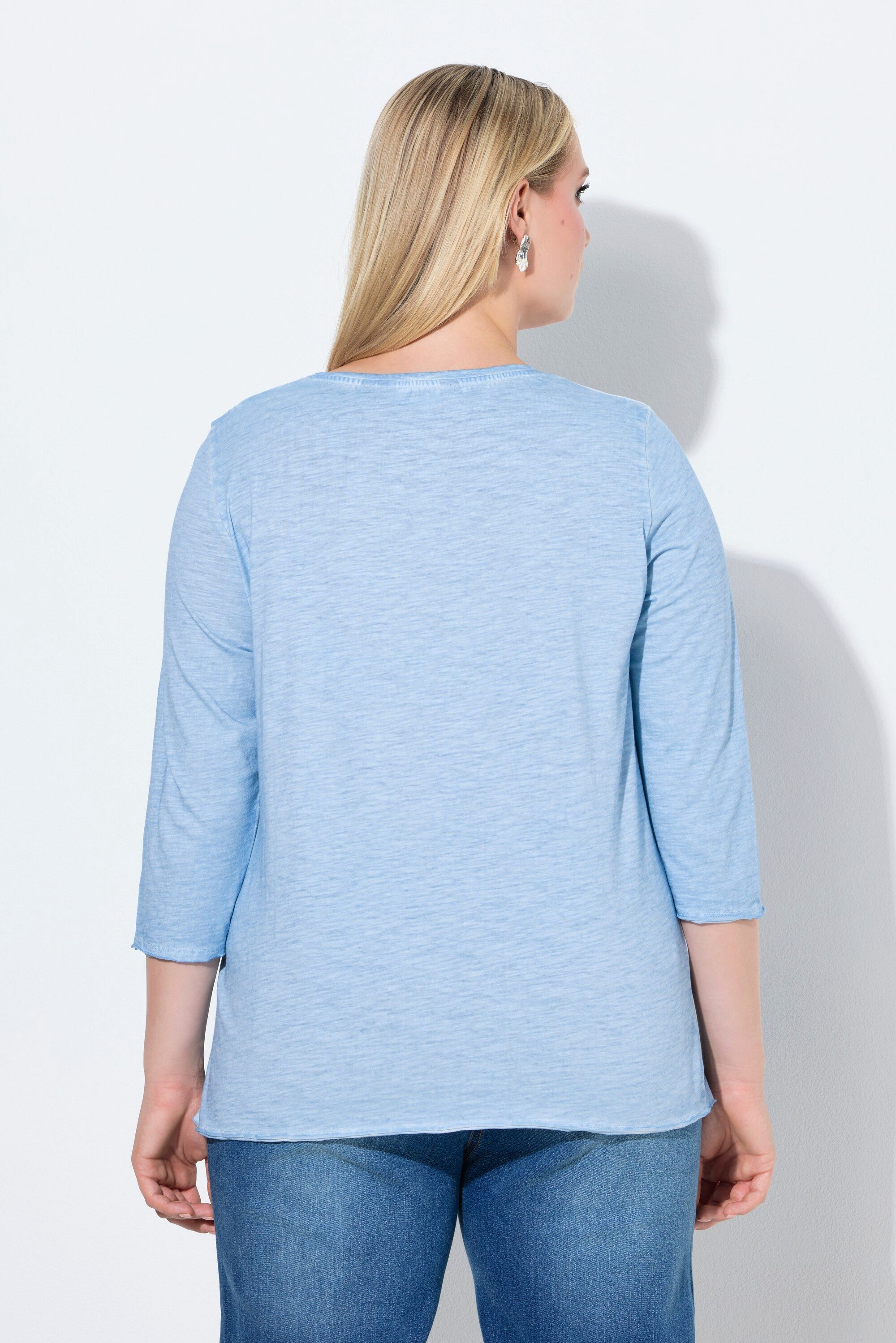 Ulla Popken T-Shirt Shirt Schriftmotiv Classic V-Ausschnitt 3/4-Arm