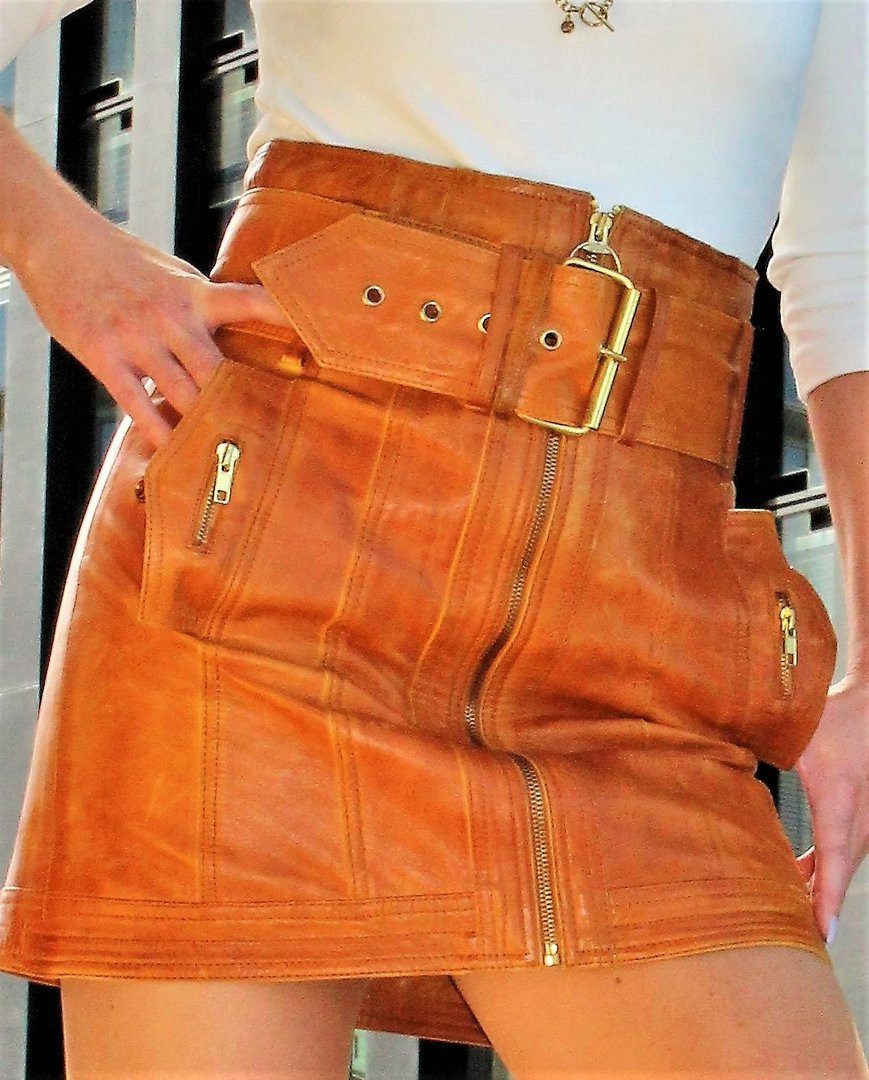 Be Noble Lederrock Charlotte A Style Rock mit Reißverschlüssen und breitem Gürtel