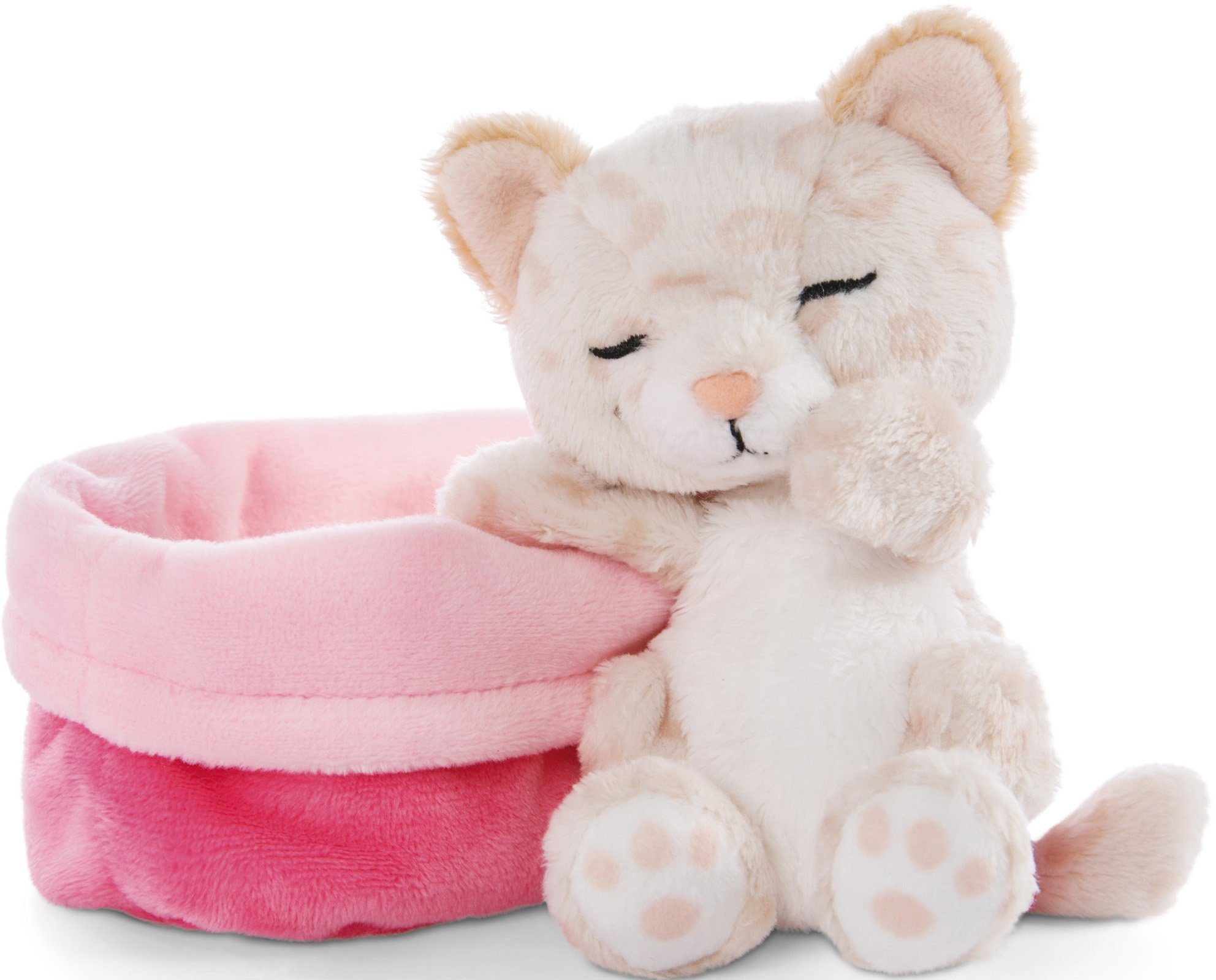 Nici Kuscheltier Sleeping Pets, Kätzchen mit Leopardenmuster, 12 cm, im Körbchen