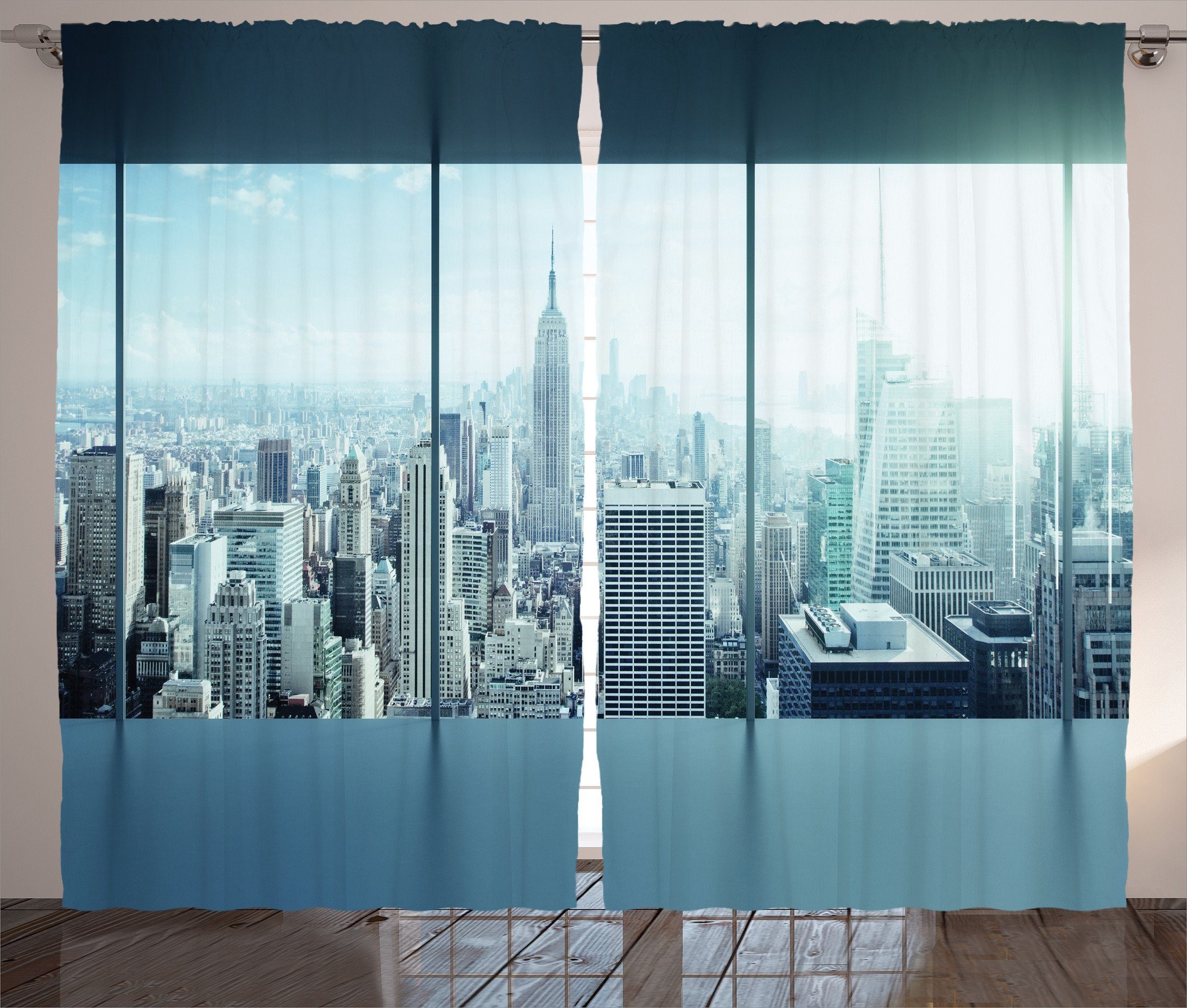 Gardine Schlafzimmer Kräuselband Vorhang mit Schlaufen und Haken, Abakuhaus, New York Städtische moderne Stadt