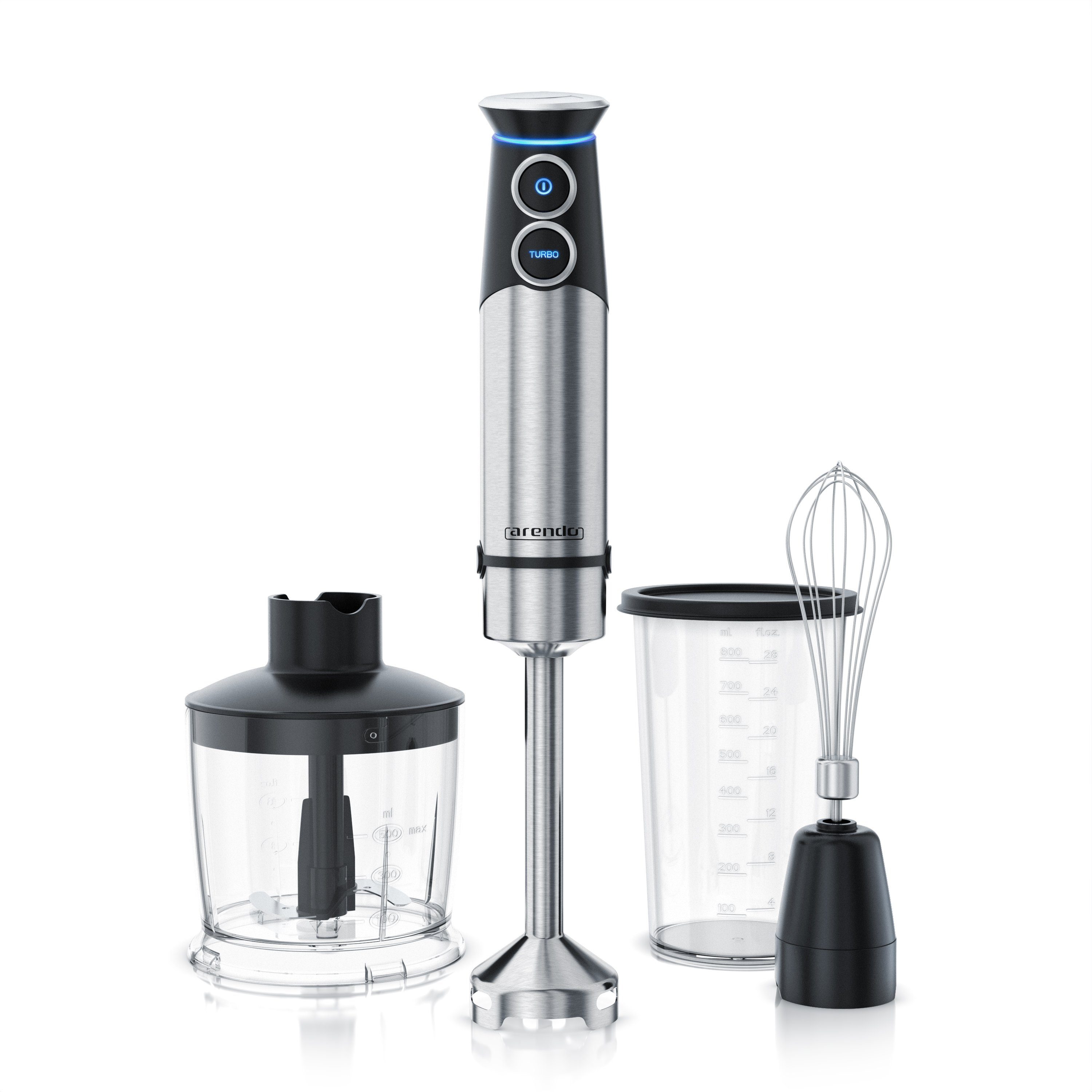 Arendo Stabmixer, 1500 W, Pürierstab Edelstahl Set, stufenlose Geschwindigkeit + Turbotaste