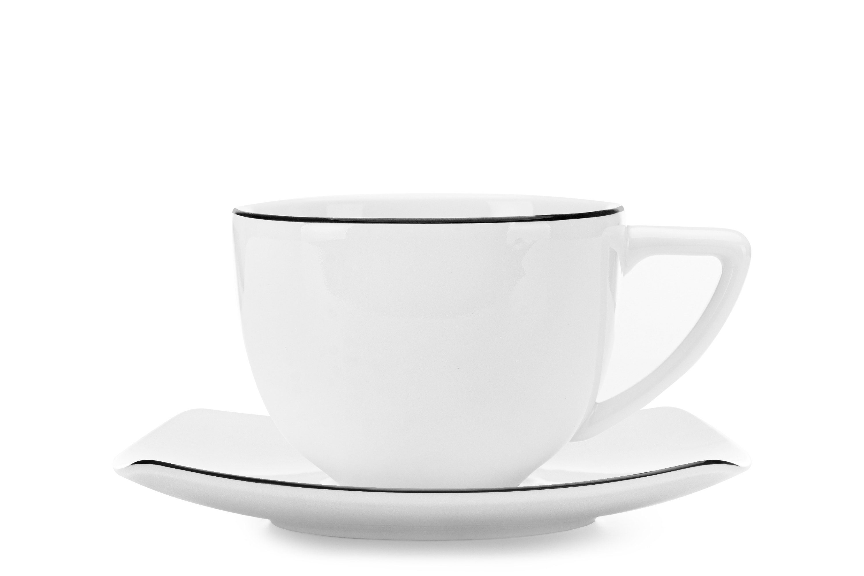 Konsimo Kaffeeservice CARLINA Kaffeetasse Untertasse und (12-tlg), Mikrowellengeeignet, 6 Porzellan, Spulmachinen- Personen, quadratisch Schwarz