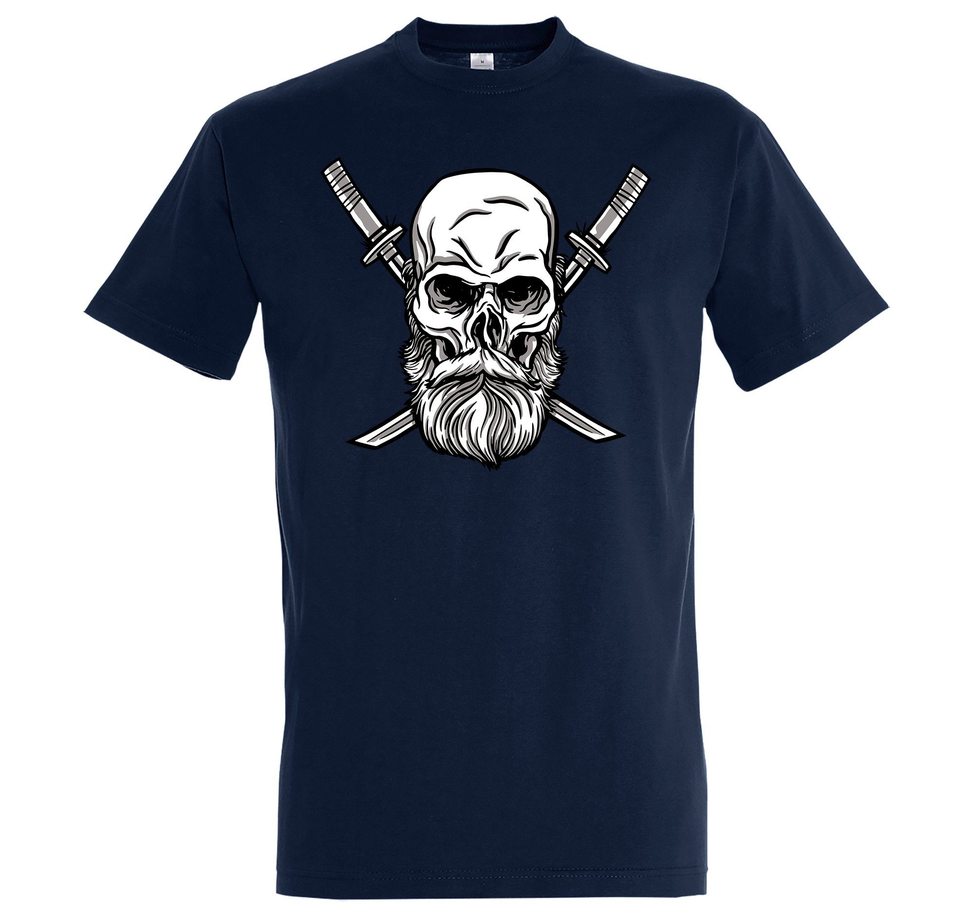 Frontrpint mit Katana T-Shirt Designz Shirt Schädel Herren Youth Navyblau trendigem