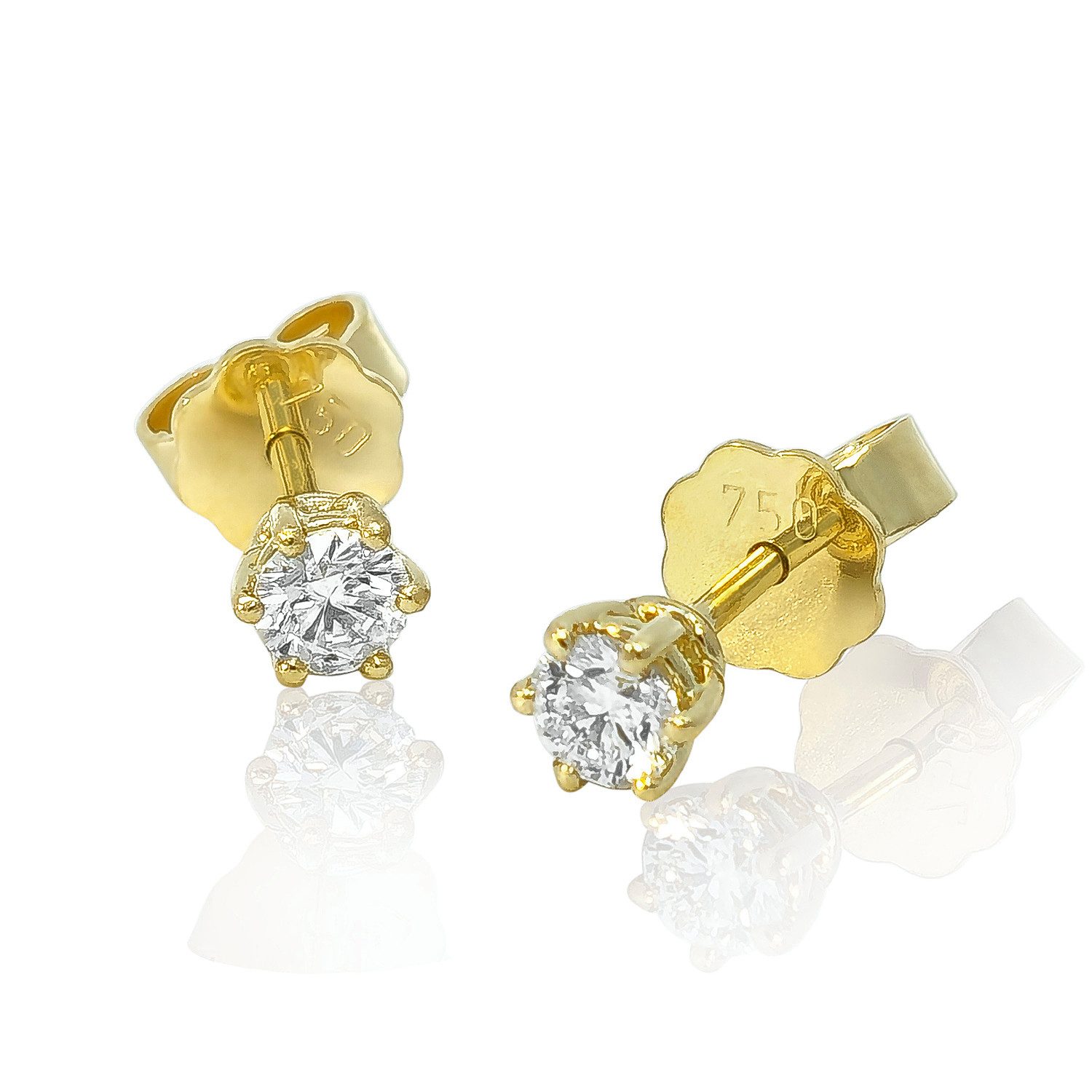 Webgoldschmied Paar Ohrstecker Ohrstecker 750 Weißgold mit 2 Diamanten Lupenrein (IF) feines weiß (F), Originalphotos, nicht im Photoshop bearbeitet