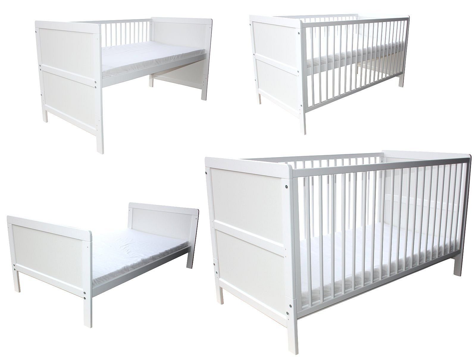 Micoland Kinderbett Kinderbett 3in1 Beistellbett Juniorbett mit  Matratze140x70cm weiß