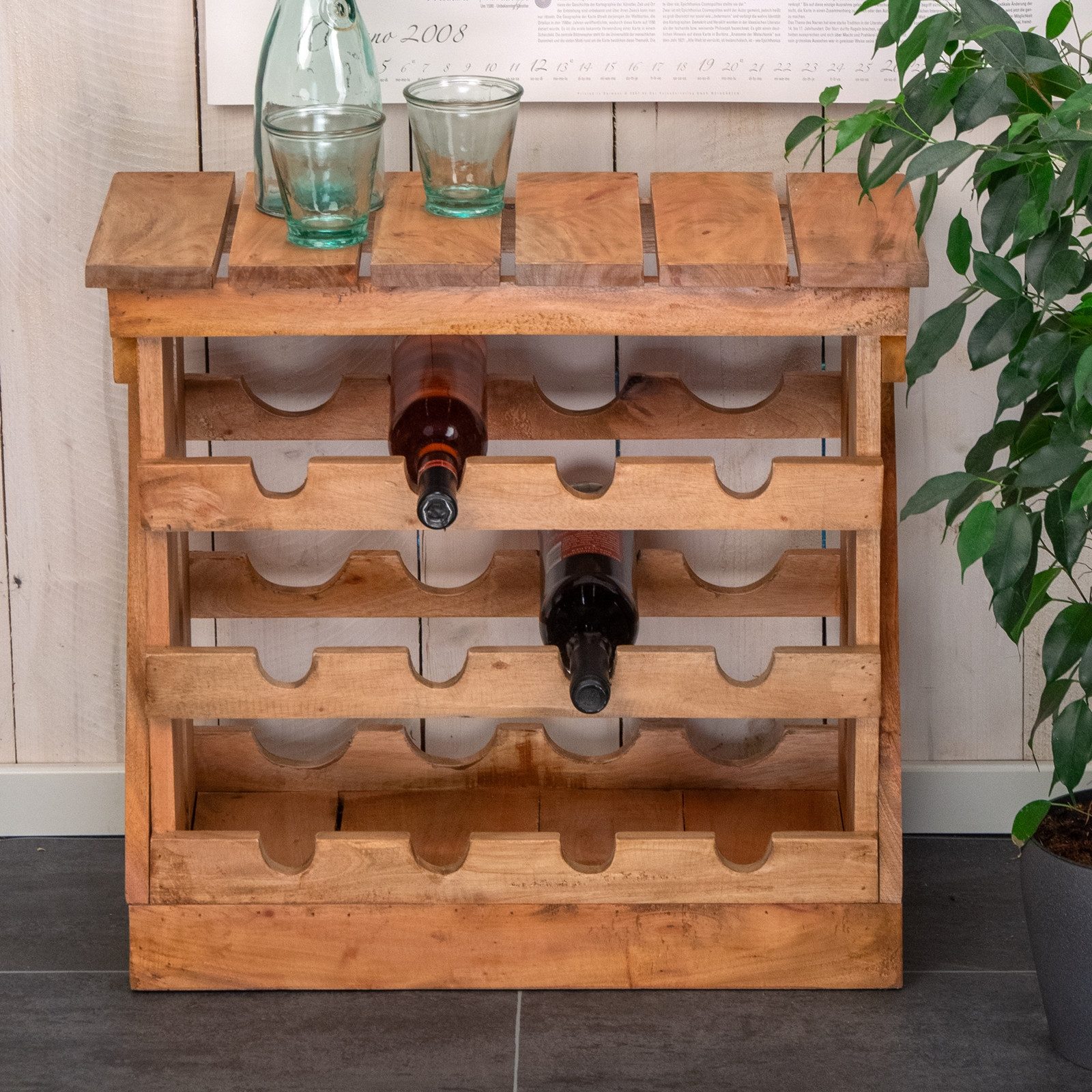 DESIGN DELIGHTS Weinregal NATUR WEINREGAL "SEVILLA", 56cm, Massivholz, Holz Weinschrank