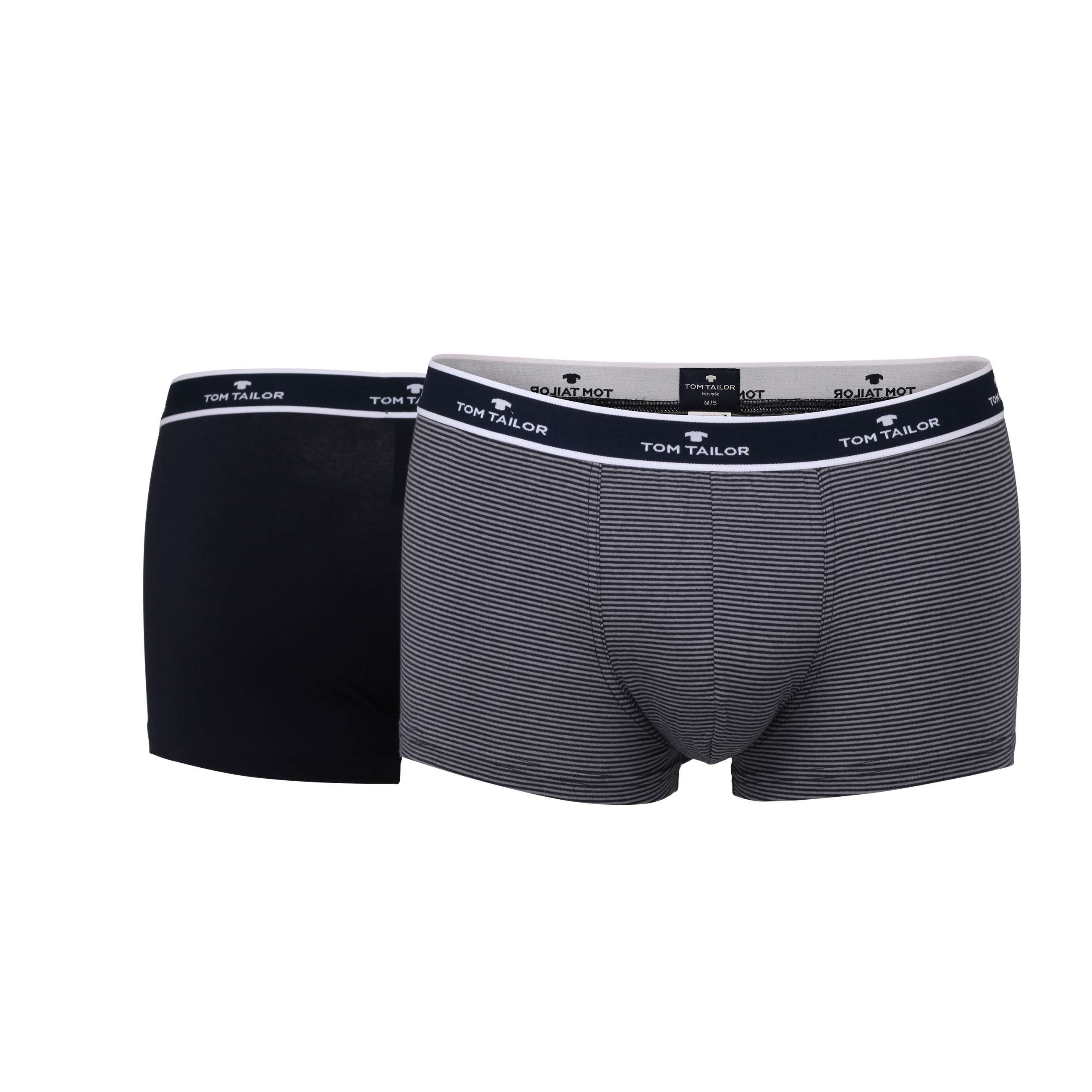 TOM TAILOR Boxershorts TOM TAILOR Herren Hip Pants blau uni 2er Pack (2-St) blau-mittel-Ringel