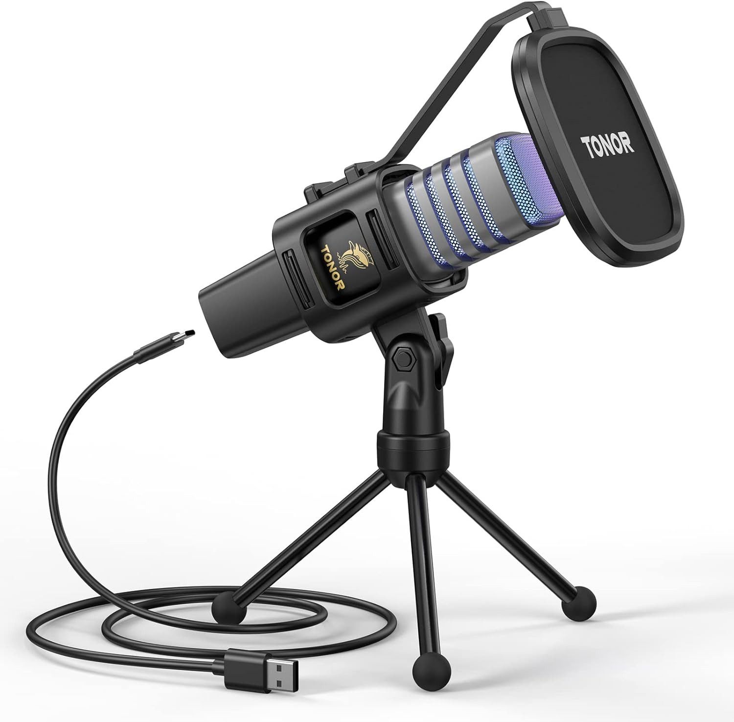 Streaming-Mikrofon TC30S+ RGB USB-Kondensatormikrofon Arm & Pop-Filter Gaming & Podcast