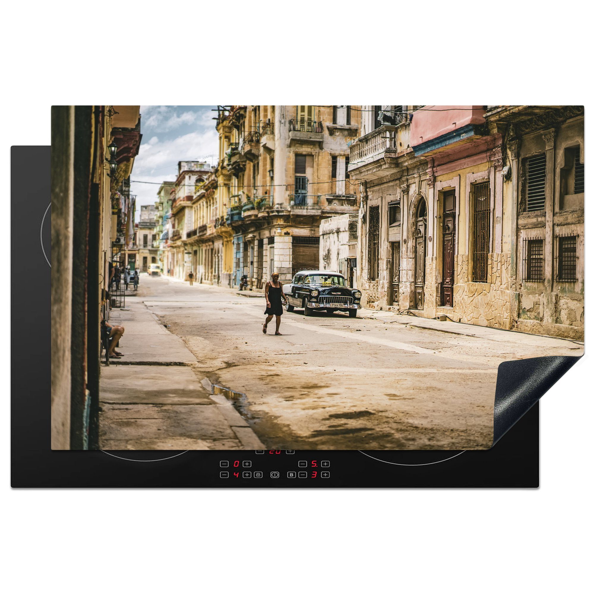 Havanna, für (1 die küche, Vinyl, in Straße tlg), Induktionskochfeld 81x52 Schutz Ceranfeldabdeckung MuchoWow Herdblende-/Abdeckplatte cm,