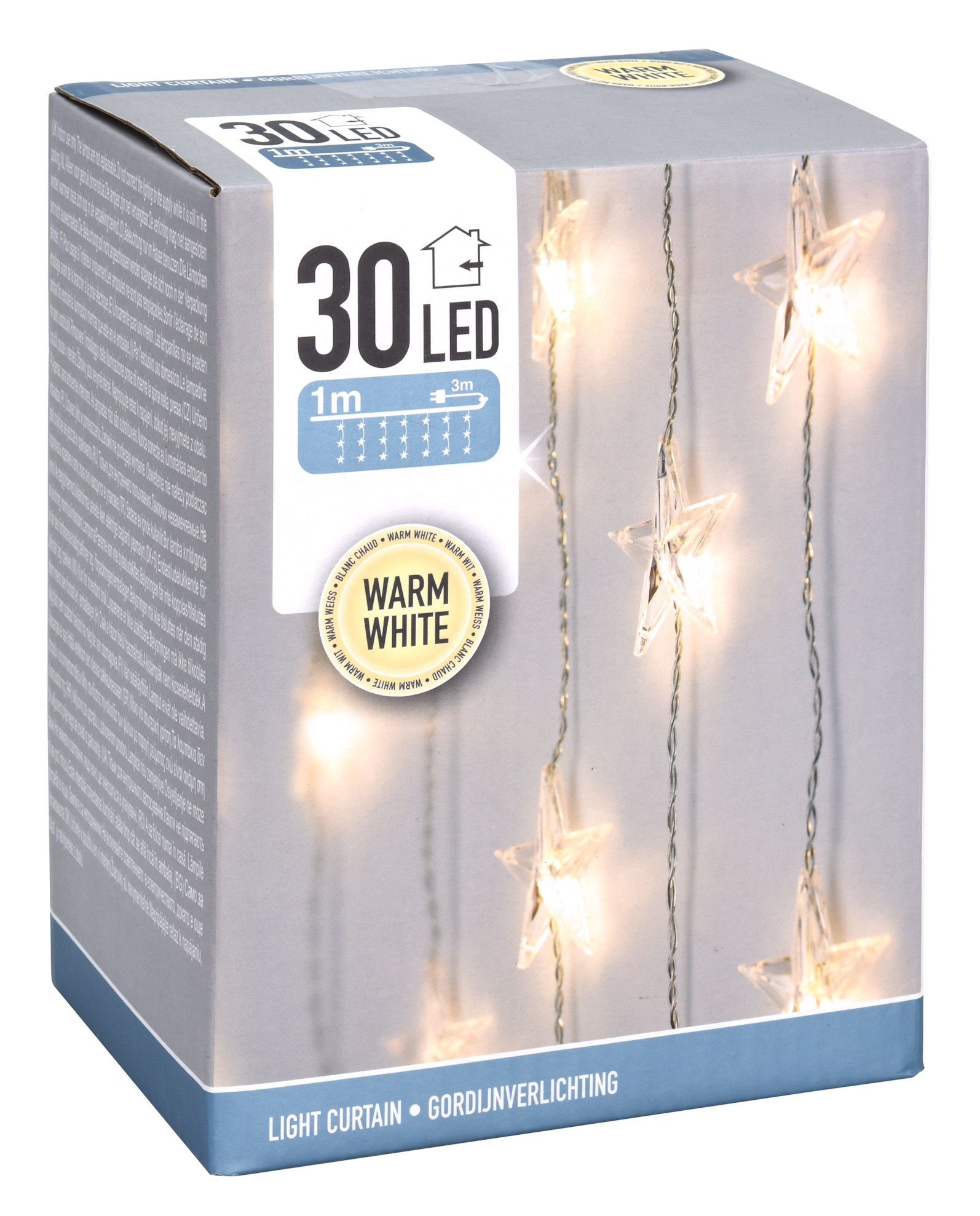 Spetebo LED-Lichtervorhang Sternen Lichtervorhang 30 LED warm weiß - 100 cm, 30-flammig, Weihnachten Fenster Deko Lichterkette Indoor - Netzstecker inklusive