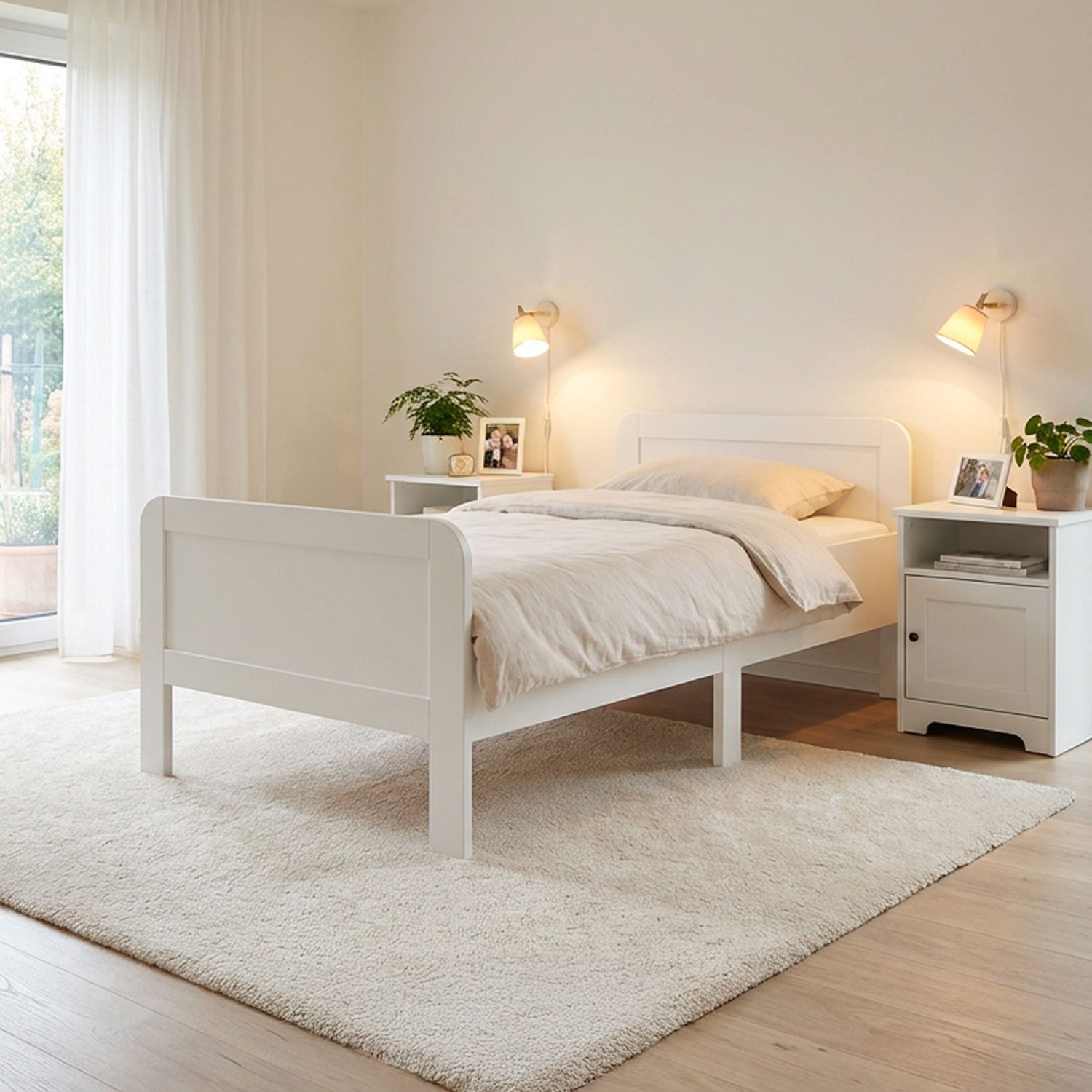 Homestyle4u Funktionsbett 90x200 100x200 120x200 Holzbett Seniorenbett Komfortbett Braun Weiß, 90x200, höhenverstellbar, erhöhter Einstieg