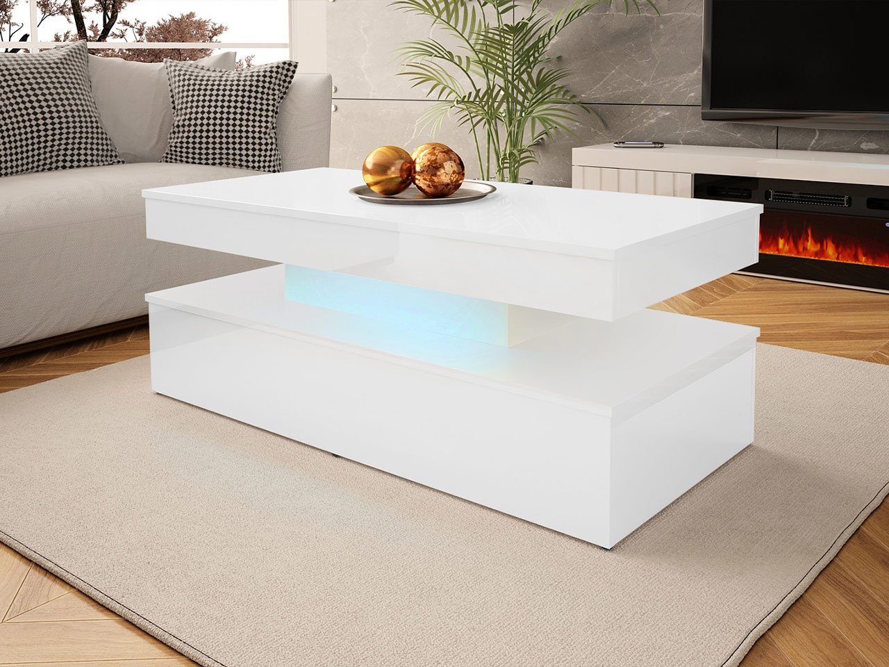 MIRJAN24 Couchtisch 120 Glossa 01 (mit blauer LED-Beleuchtung), Rechteckig, 120x55x50 cm