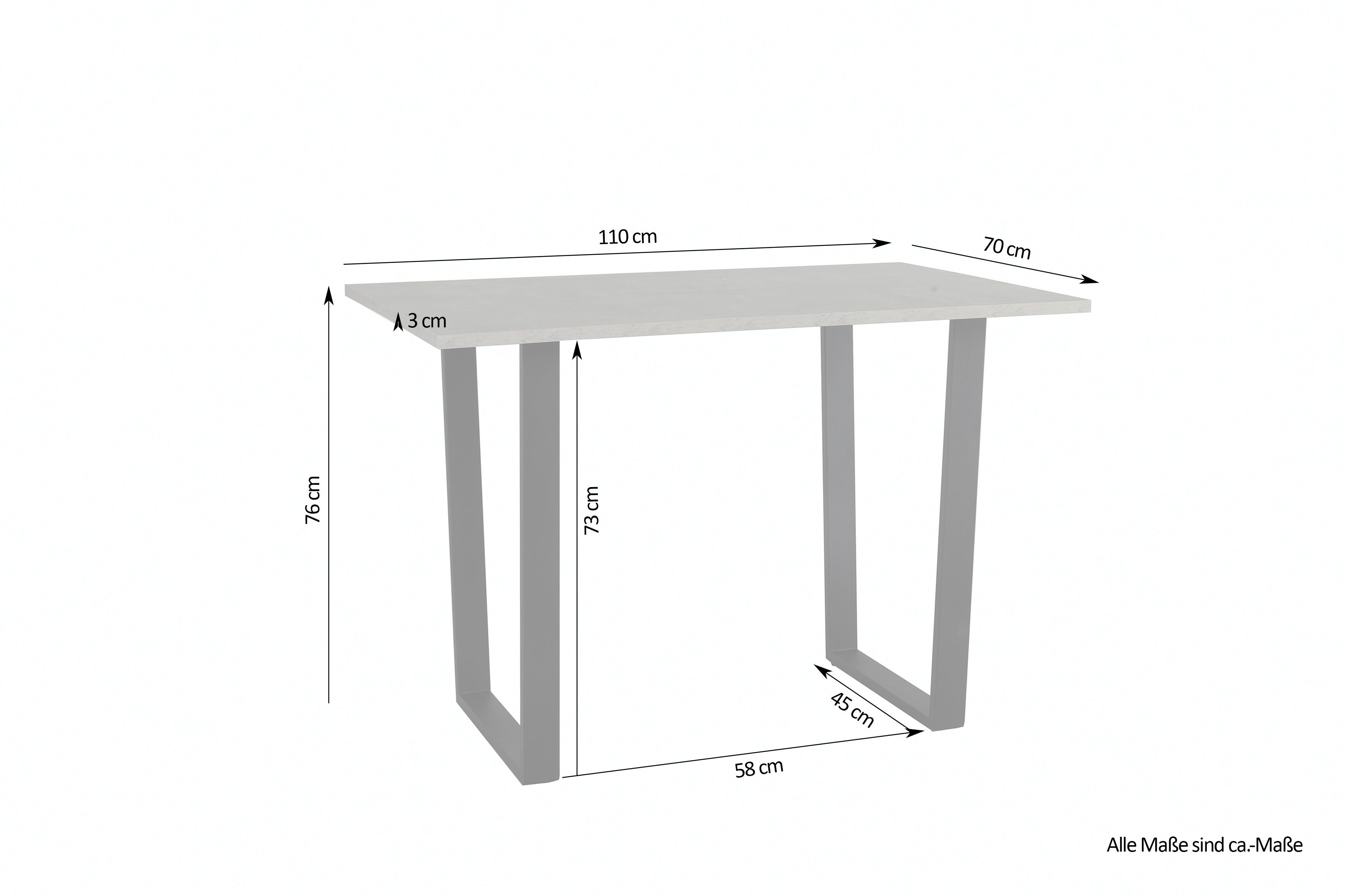 (Breite Gestell cm, in in Beton-Optik) Tischplatte byLIVING schwarz, SHINE Esstisch 110
