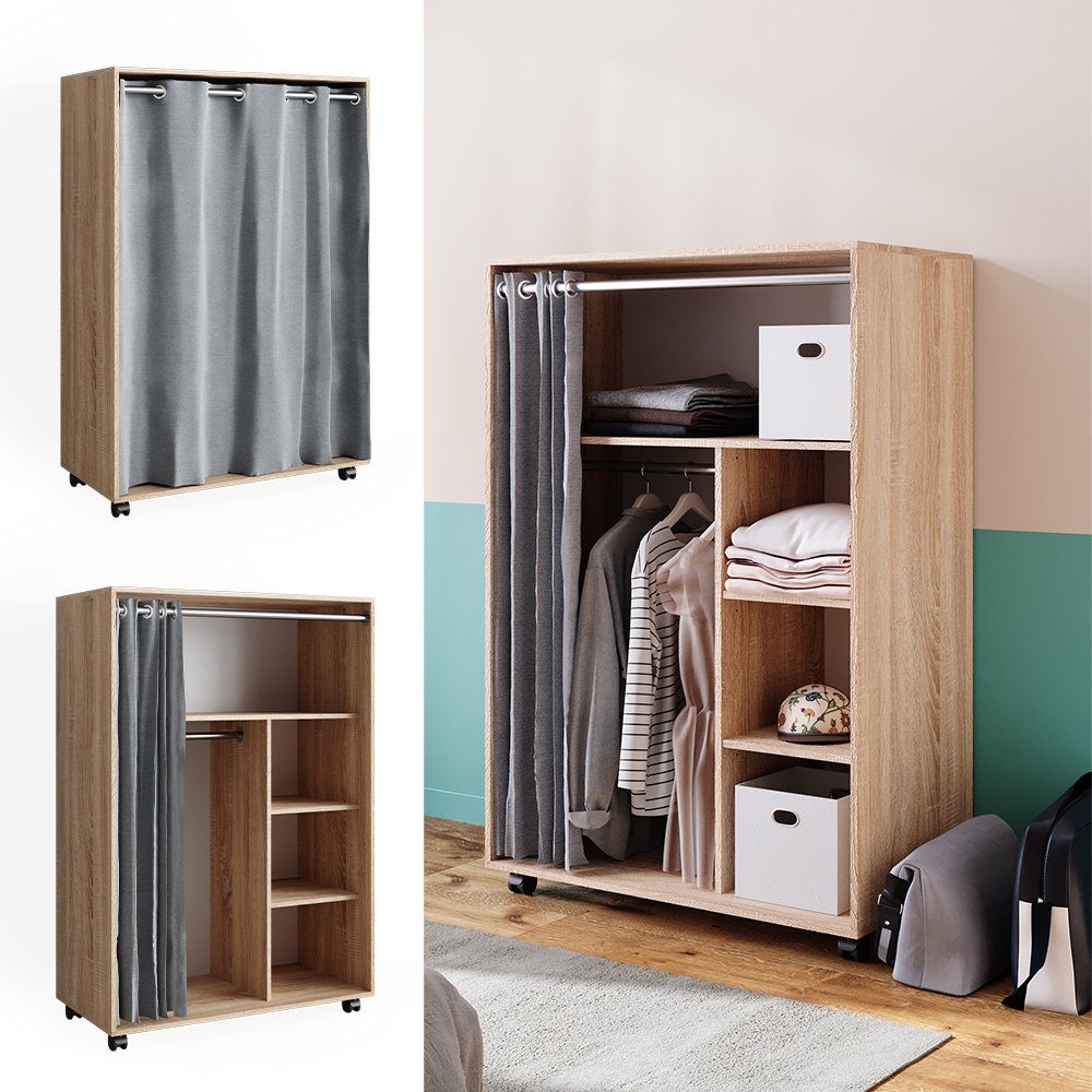 Vicco Kleiderschrank Doros, Sonoma, 100 x 146.6 cm mit Rollen (1-St) mit Kleiderstange