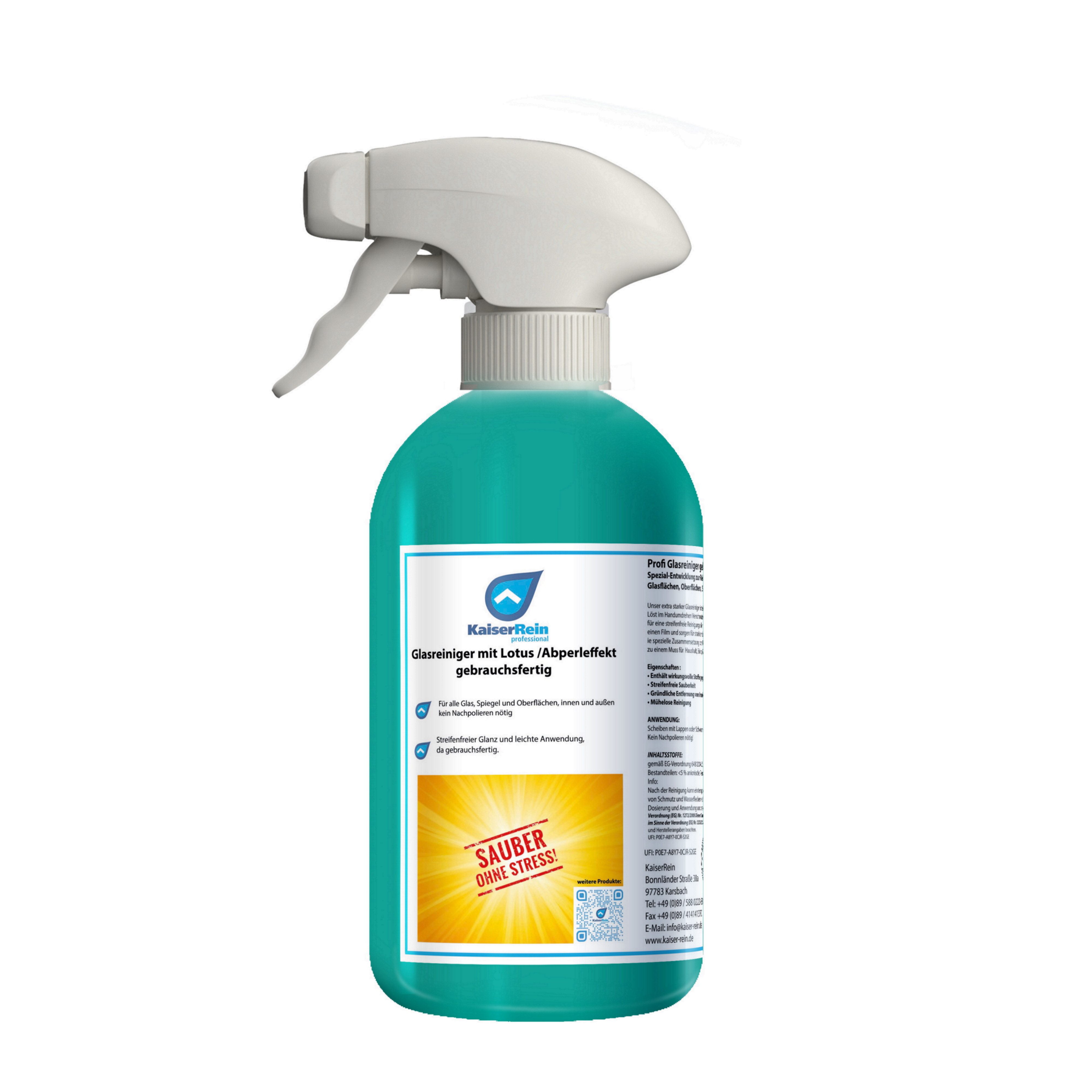 KaiserRein Profi Glasreiniger mit Lotuseffekt Spray Glasreiniger (Lotus-Effekt, streifenfrei, schnelltrocknend, schmutzabweisend)