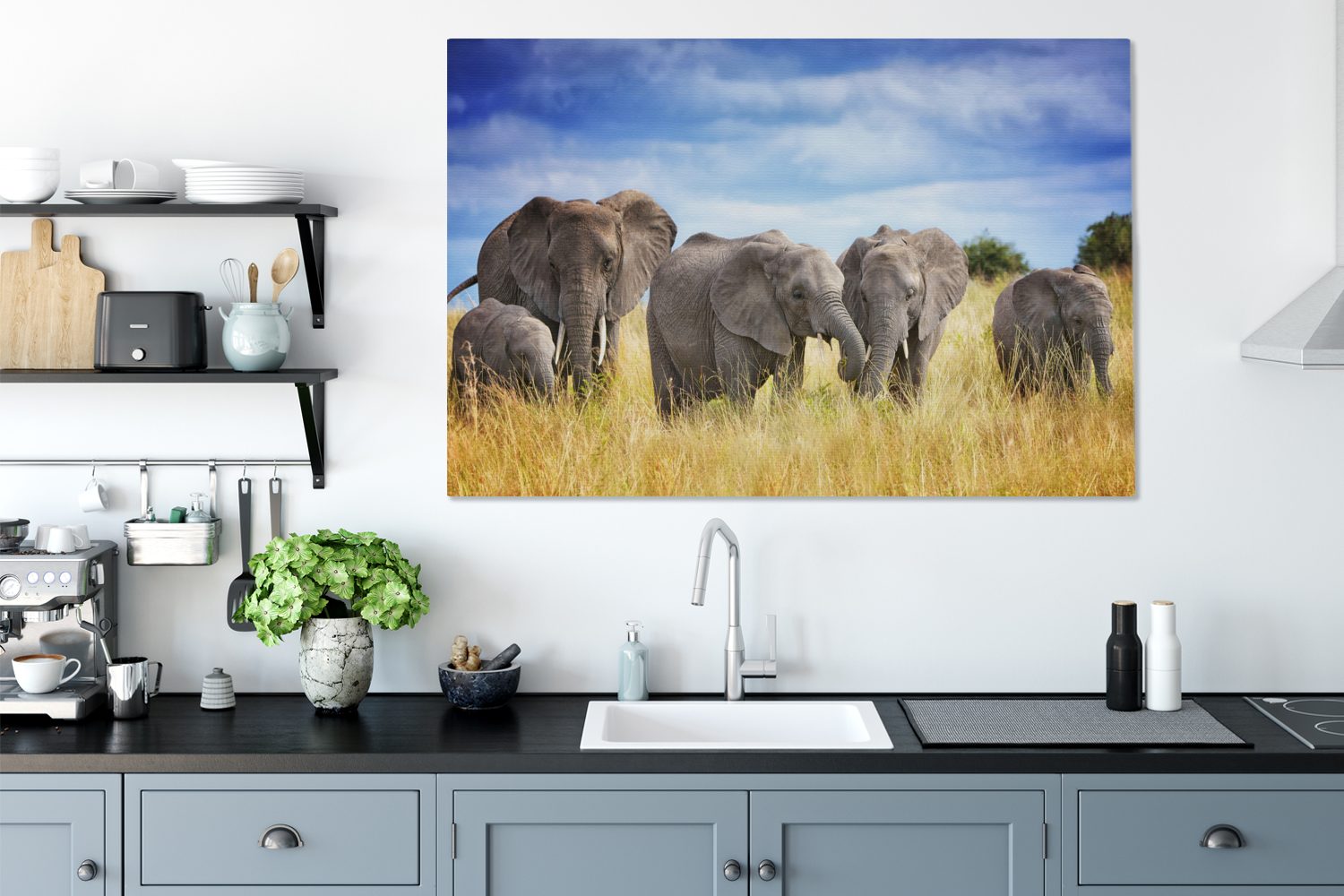 für Leinwandbild Familie Elefanten (1 cm 120x80 XXL, St), Gemälde, Wandbild Safari, - - alle Wohnbereiche, großes, OneMillionCanvasses®