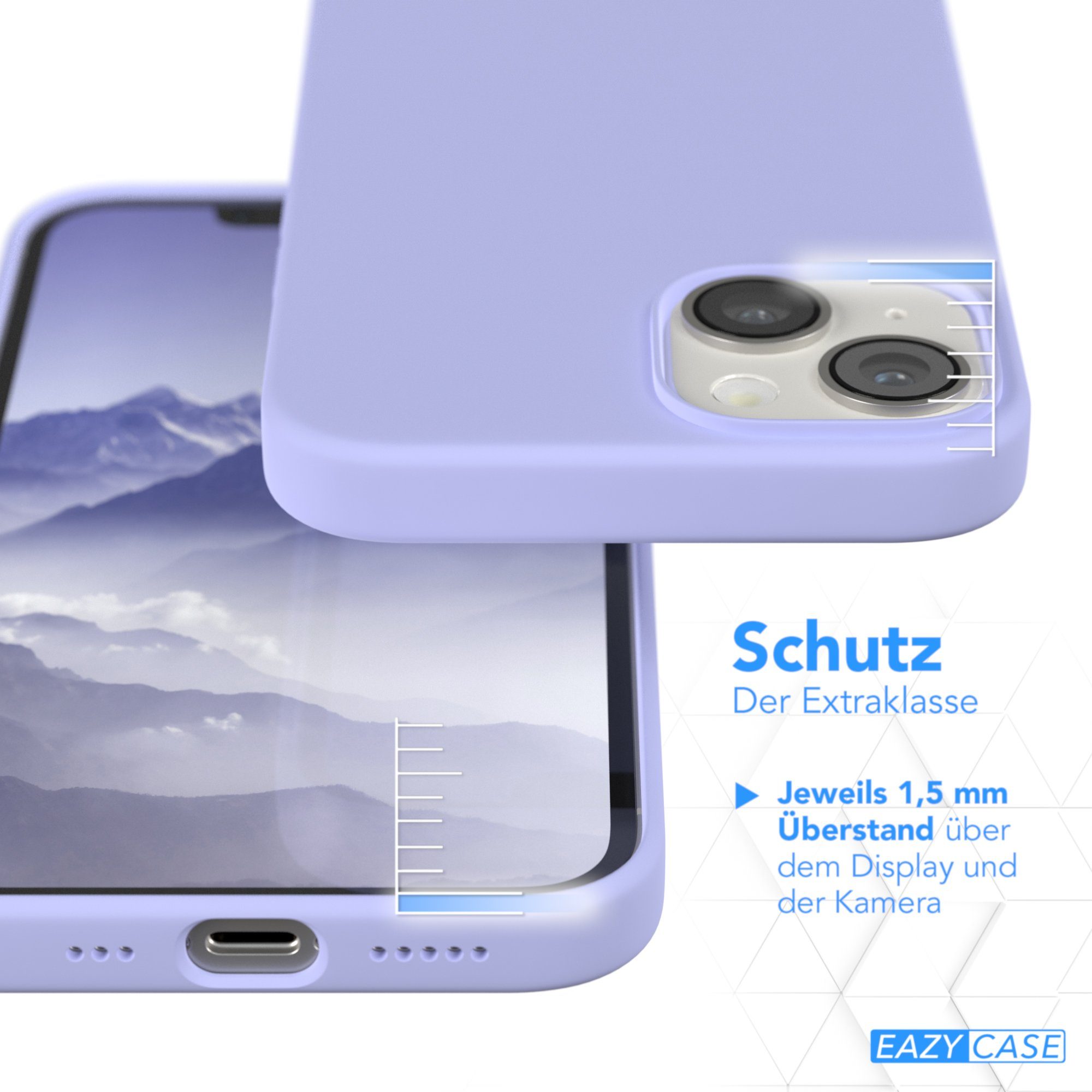 EAZY CASE Handyhülle Premium Silikon Case für Apple iPhone 14 6,1 Zoll, Handytasche aus Silikon Slimcover stoßfest Violett / Lila Lavendel – Bild 3 von 5
