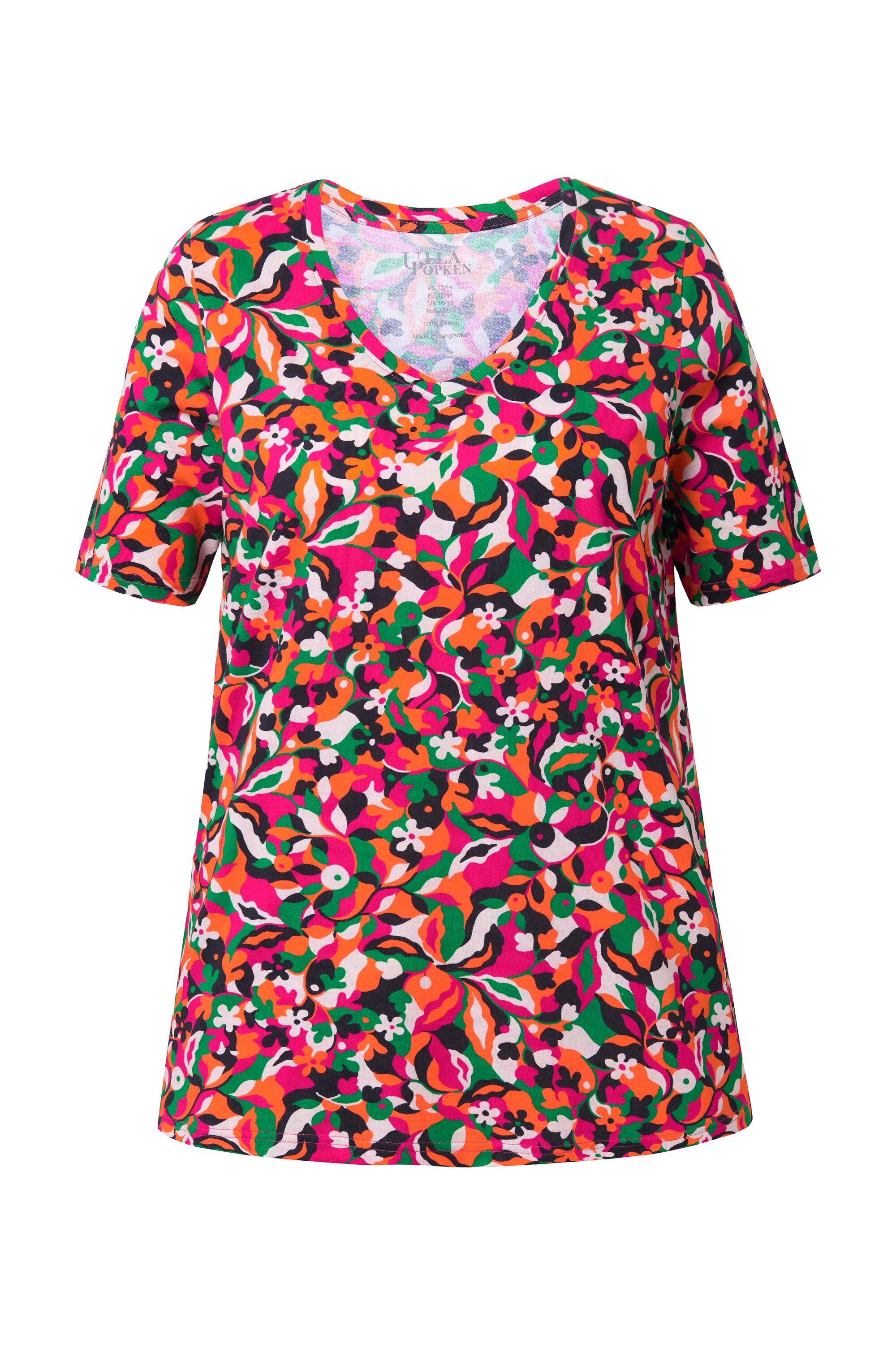 Ulla Popken T-Shirt Longshirt A-Linie V-Ausschnitt Halbarm günstig online kaufen