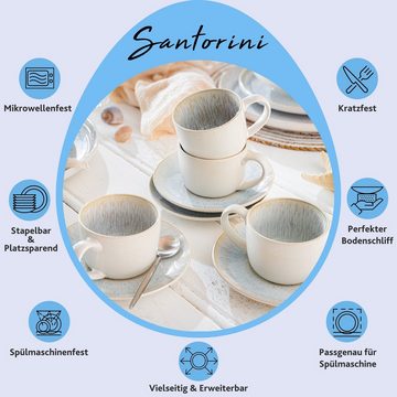 SÄNGER Kaffeeservice Santorini Kaffeetassen Set (8-tlg), 4 Personen, Steingut, Cremefarben mit Flieder Blauem Verlauf, Handmade