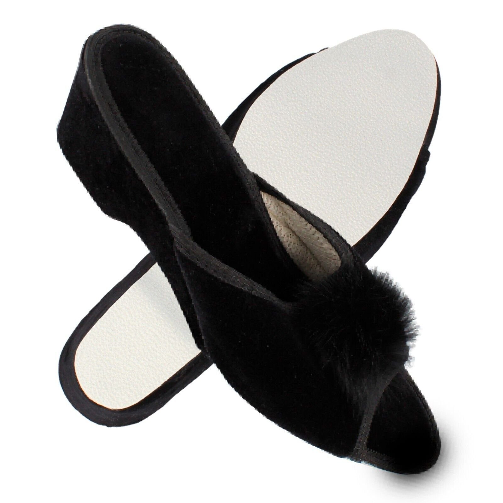 filsko Latina Elegante Samt Шлепанцы für Damen mit Puschel Hausschuh