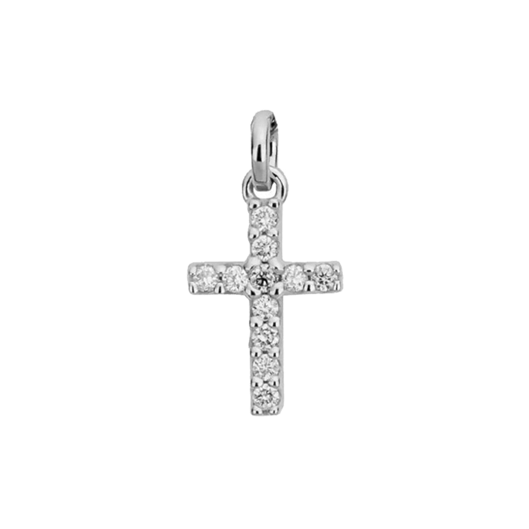 Kettenanhänger 585/- Weißgold Kreuz 11 synth. Diam. 0,14ct.