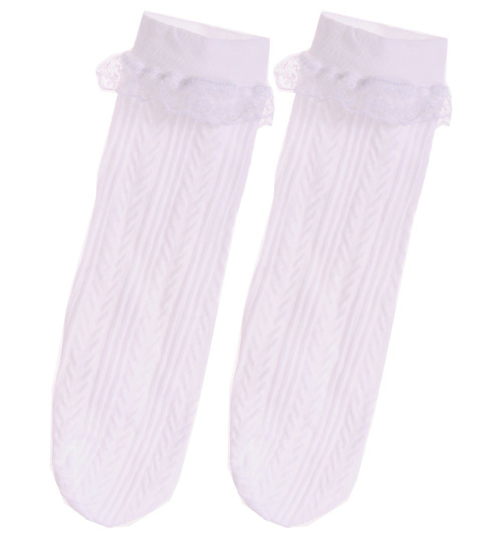 La Bortini Feinkniestrümpfe Kniestrümpfe Weiß Kinder Rüschen mit in Socken 4-12Jahre Rüschensocken