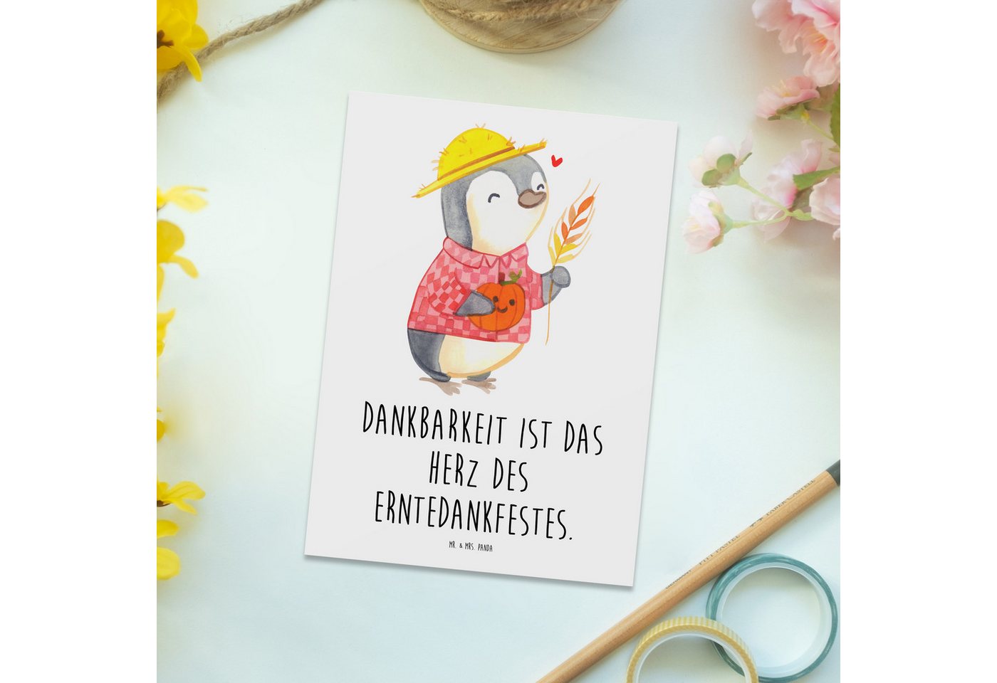 Thumbnail - Mr. & Mrs. Panda Postkarte Erntedankfest Dankbarkeit - Weiß - Geschenk, Freunde, Thanksgiving, E
