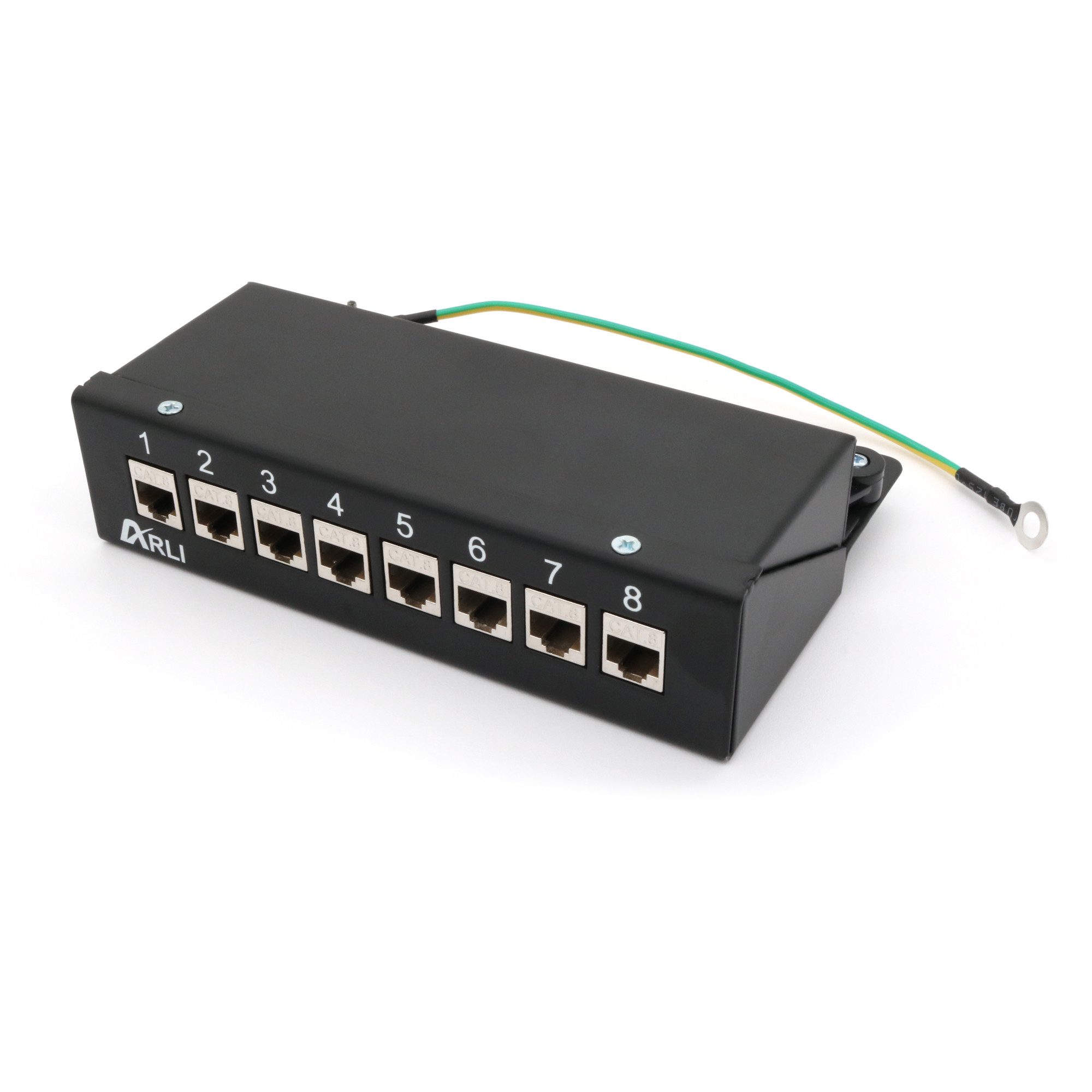 ARLI Patchpanel inkl. 8x Keystone Cat8.1 Module Netzwerk-Patch-Panel (8 Ports, 1,00 HE, Port Patchfeld Gehäuse Schwarz)