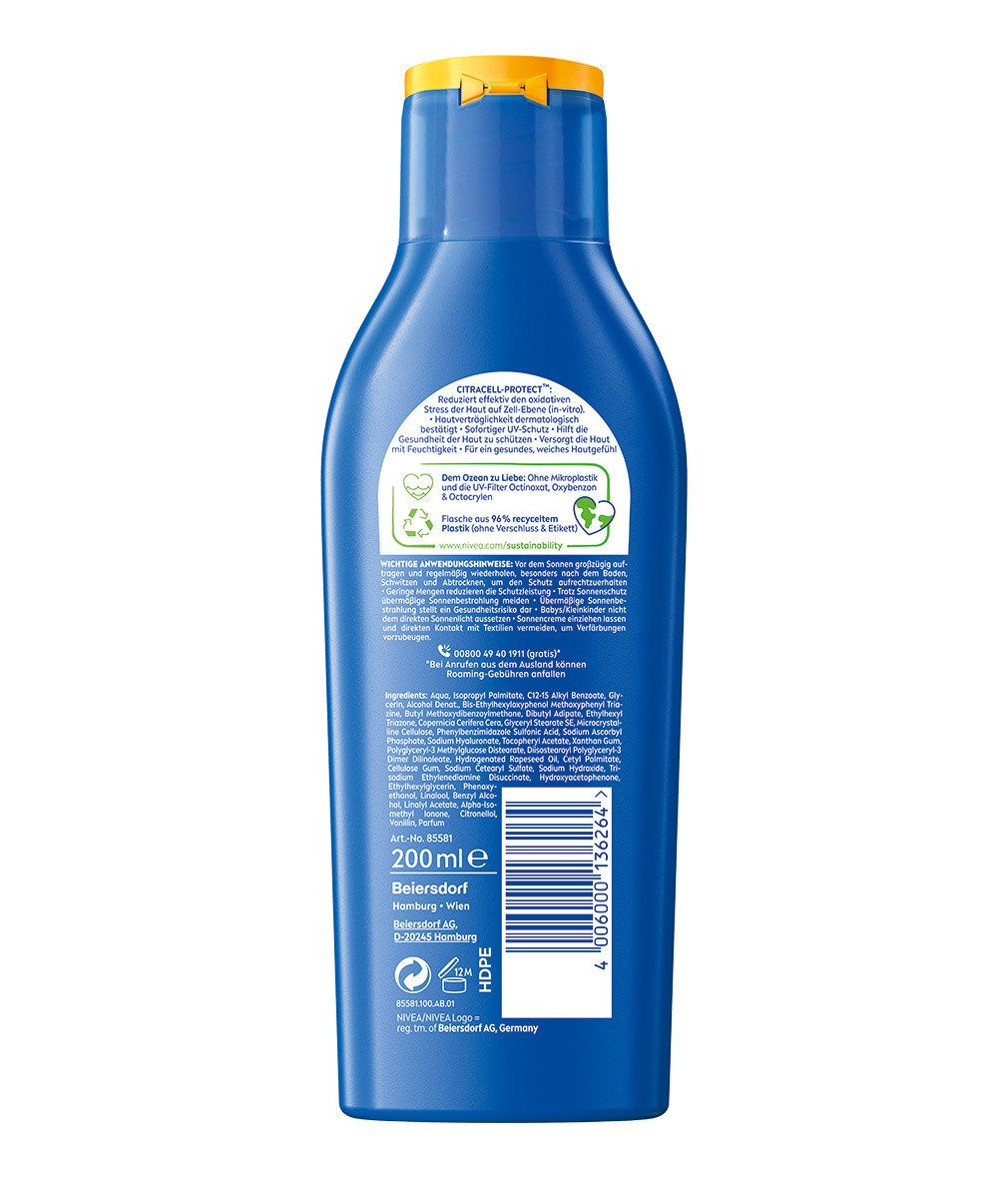 Nivea Sun Sonnenschutzmilch SUN Schutz & Pflege Milch LSF 30 wasserfest 48h Feuchtigkeit 2 x 200ml, 2-tlg.