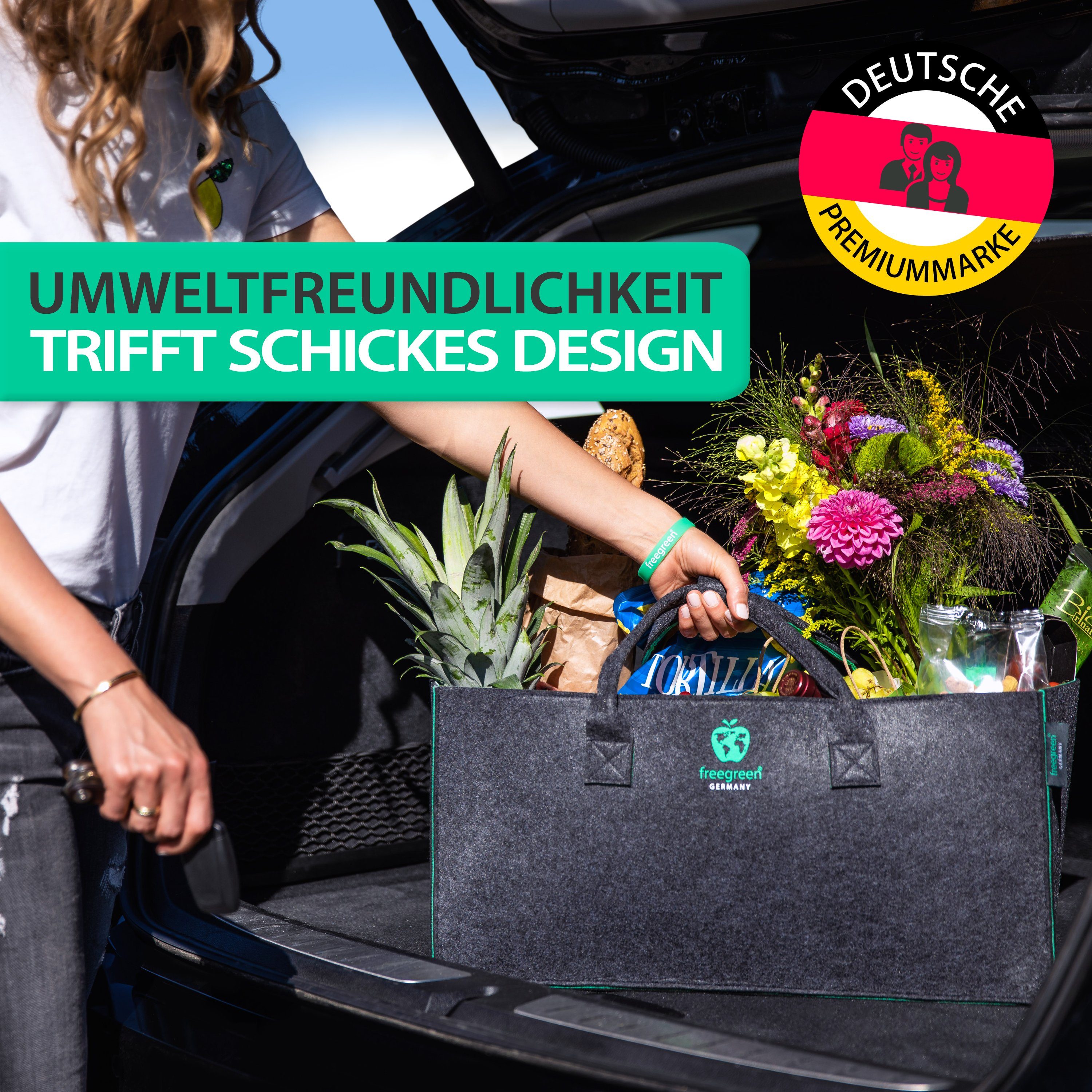 freegreen® Einkaufskorb PREMIUM« Einkaufstasche aus recycelten PET-Flaschen I 100% nachhaltig, & umweltschonend I Inklusive 'Das Clean Eating Kochbuch'