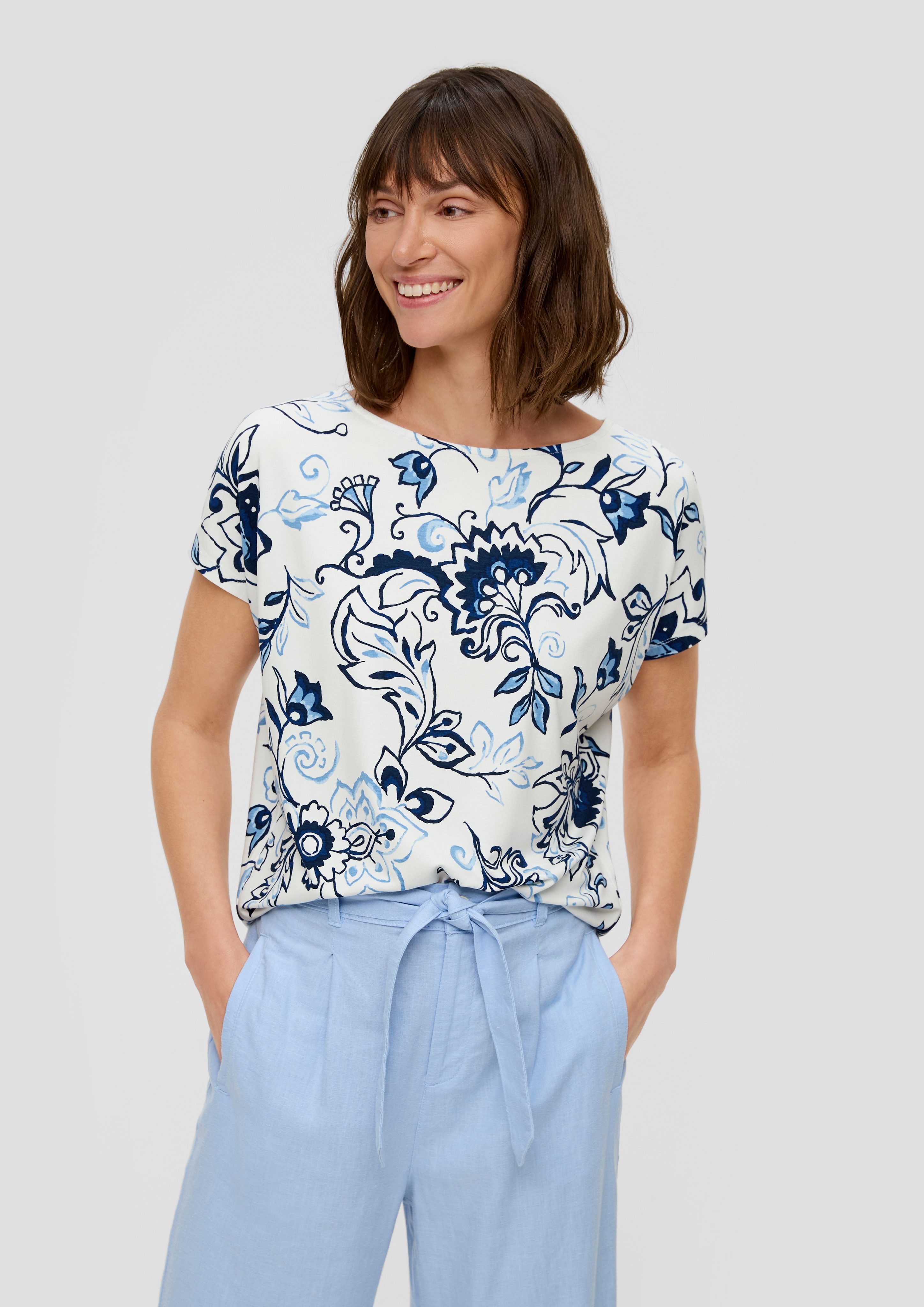 s.Oliver Kurzarmshirt Viskose-Shirt mit All-over-Print im günstig online kaufen