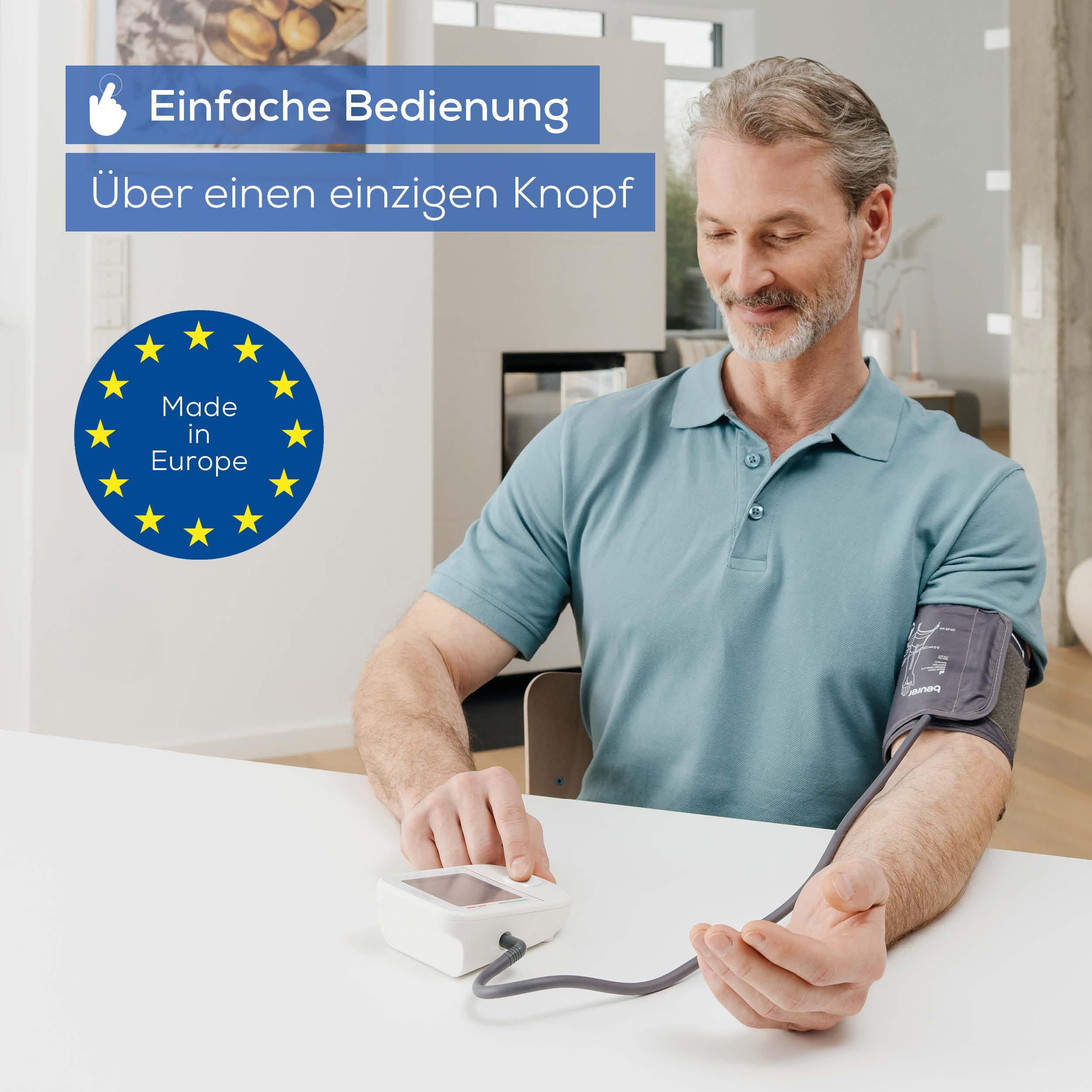 BEURER Oberarm-Blutdruckmessgerät BM 38, Medizinprodukt, einfache Blutdruckmessung per Knopfdruck