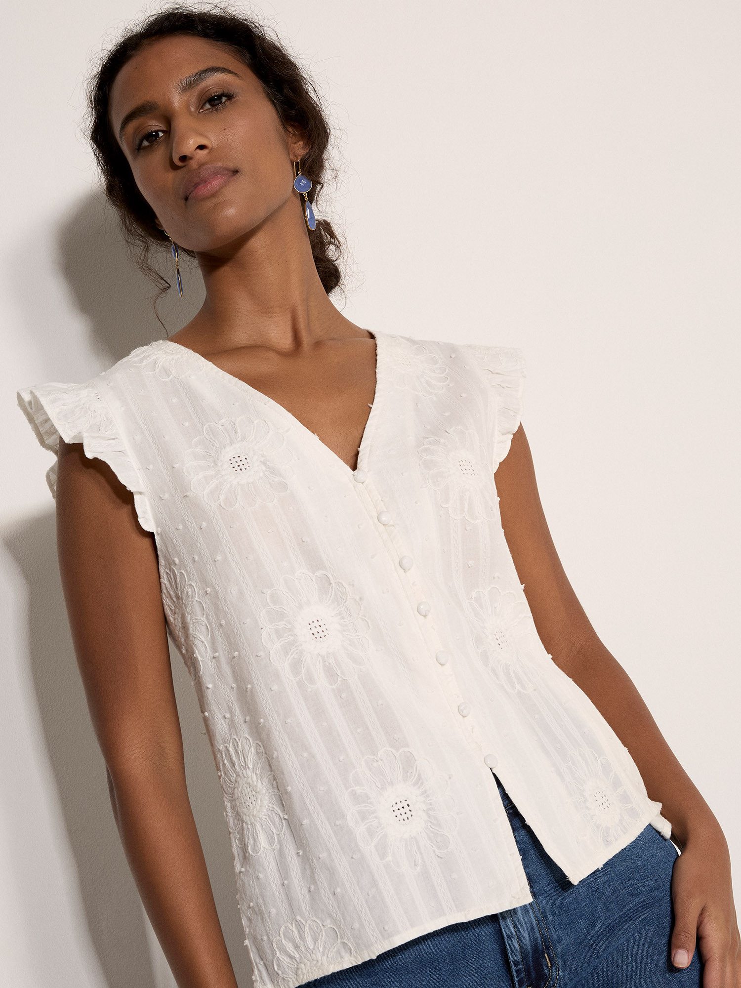 Apricot Blusentop Geblümte Bluse mit Stickerei