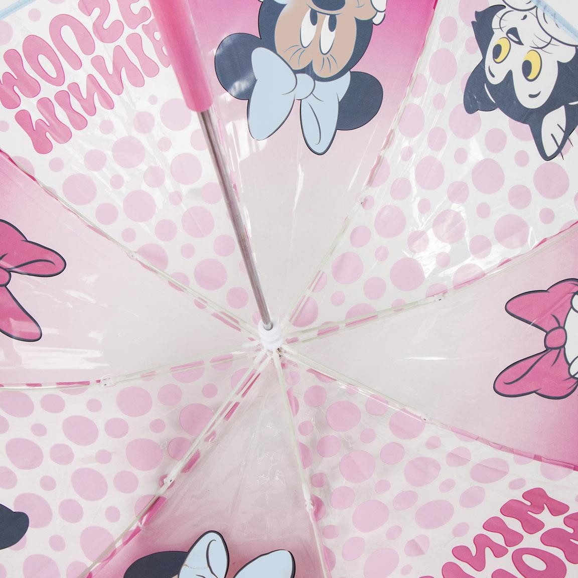 Disney Minnie Mouse Langregenschirm Ø 45 cm Kinder Regenschirm Manuell Rosa Transparent – Bild 4 von 5
