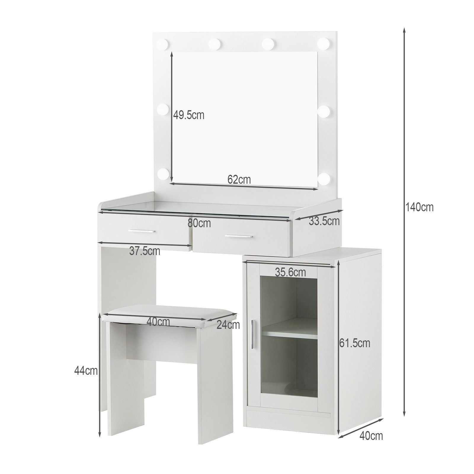 Ofcasa Schminktisch 80x40x140cm Kosmetiktisch Set (Tablett günstig online kaufen