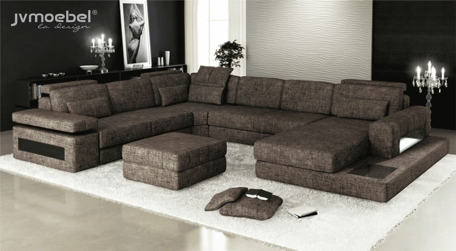 Wohnlandschaft, Ecksofa Couch Stoff U-Form Textil Polster Europe Eck JVmoebel Design Ecksofa Made in