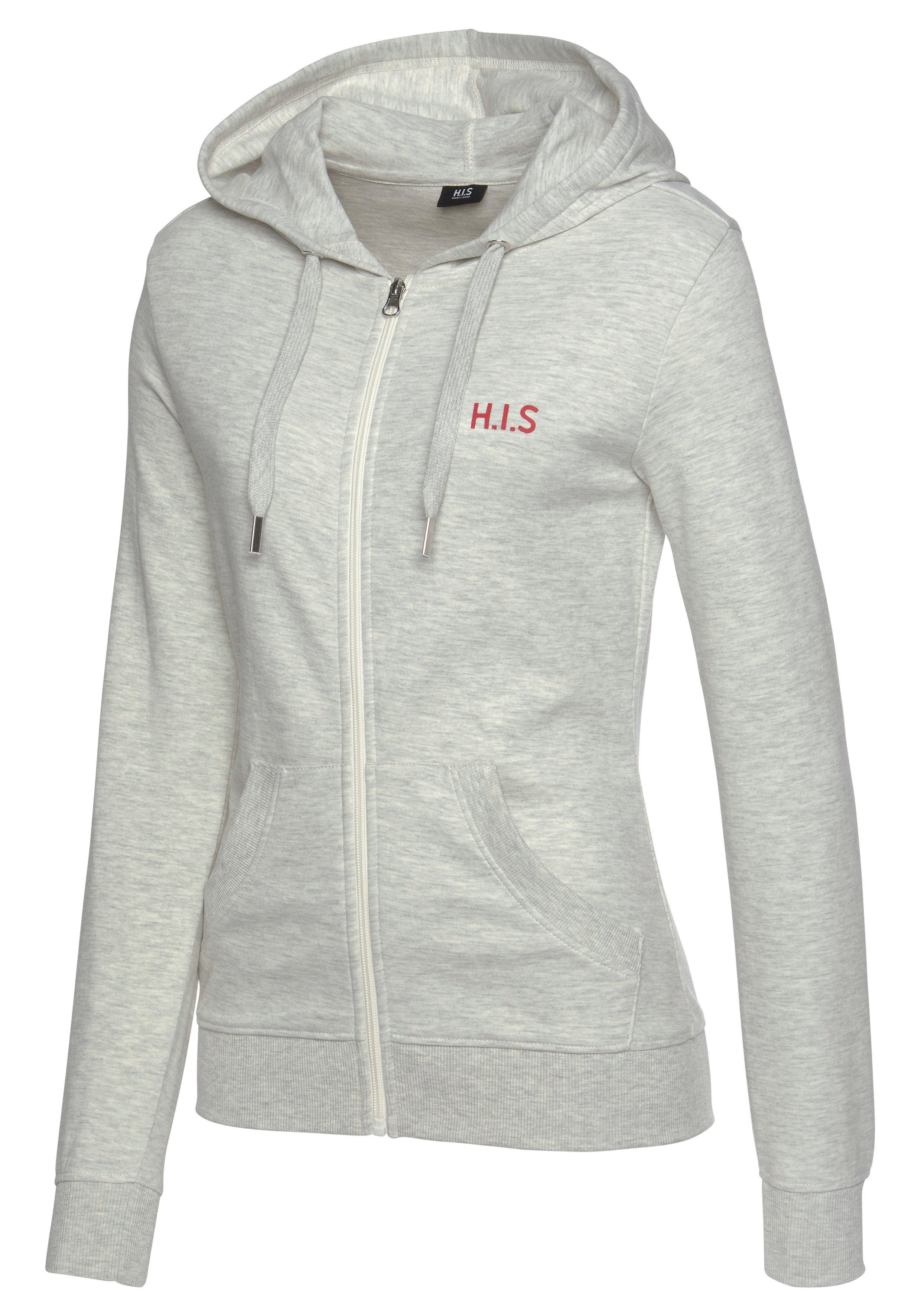 H.I.S Kapuzensweatjacke mit Kapuze und grau-meliert seitlichen Loungeanzug Taschen