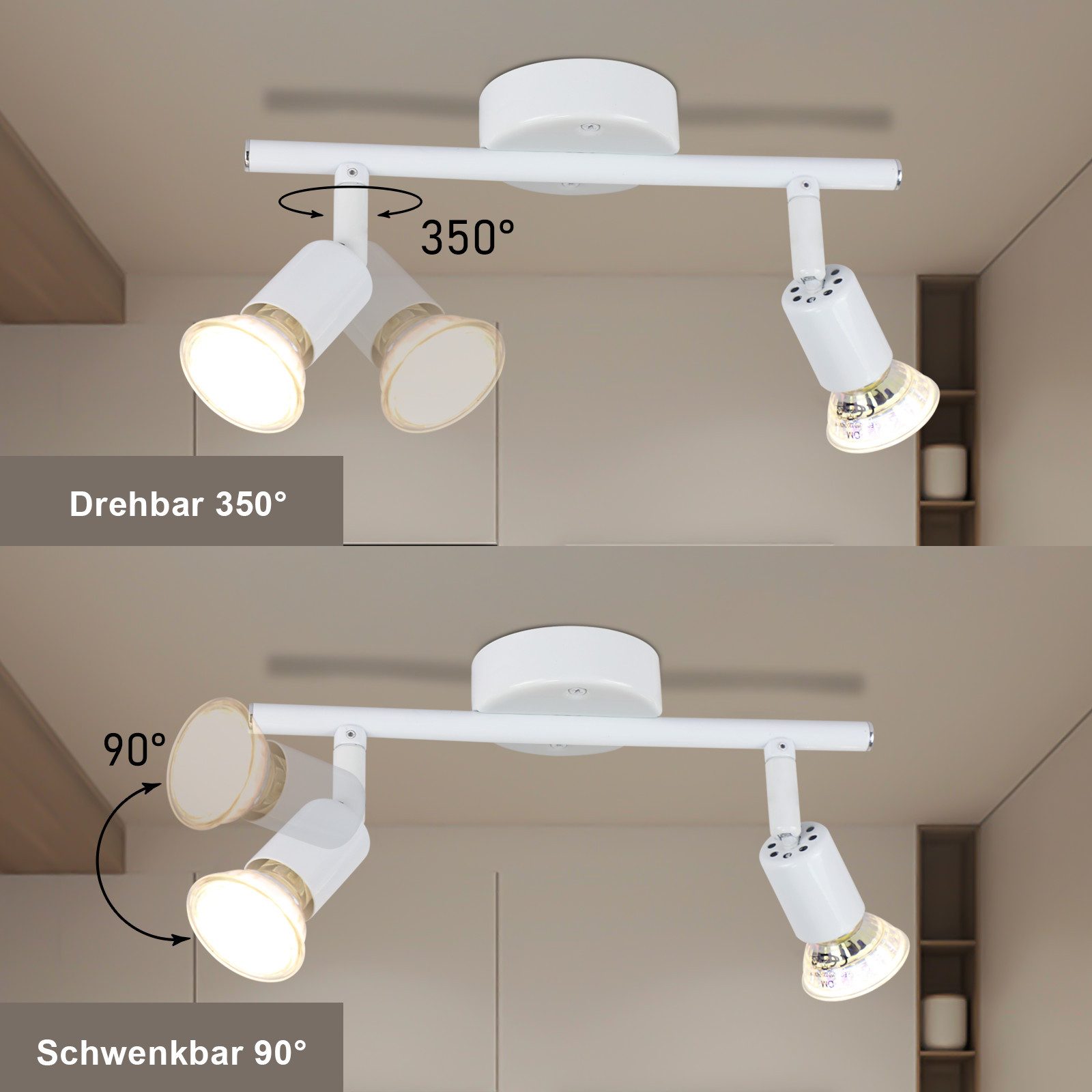 ZMH Deckenstrahler GU10 1/2/3/4 Flammig Modern Deckenleuchte Flur Leuchtmittel Enthalten, LED wechselbar, Schwenbar 350° Industrial Schlafzimmerlampe – Bild 5 von 5