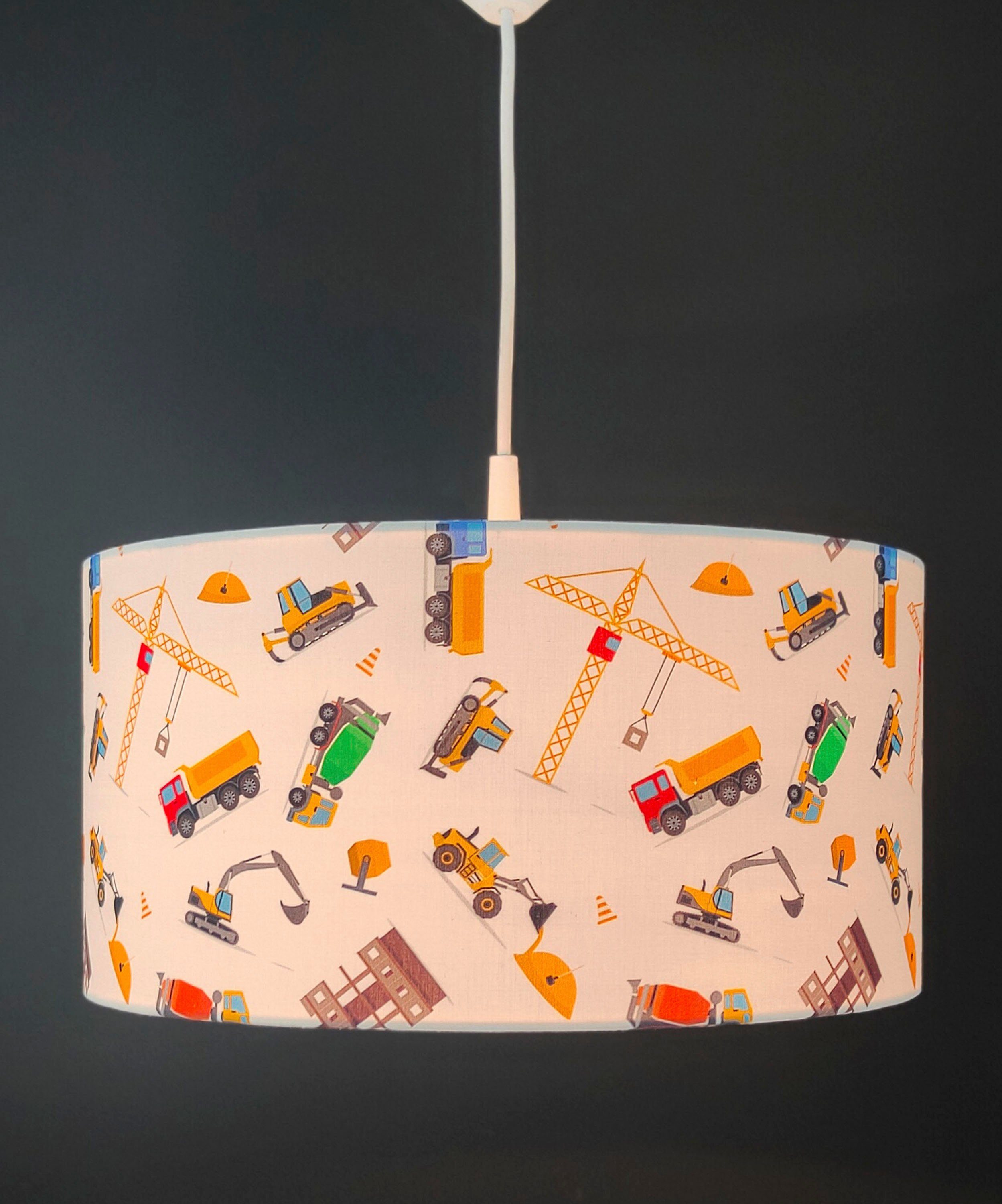 niermann Pendelleuchte Stoff-Pendelleuchte Baustelle, Kinderlampe, Lampenschirm aus Stoff, Kinderzimmer