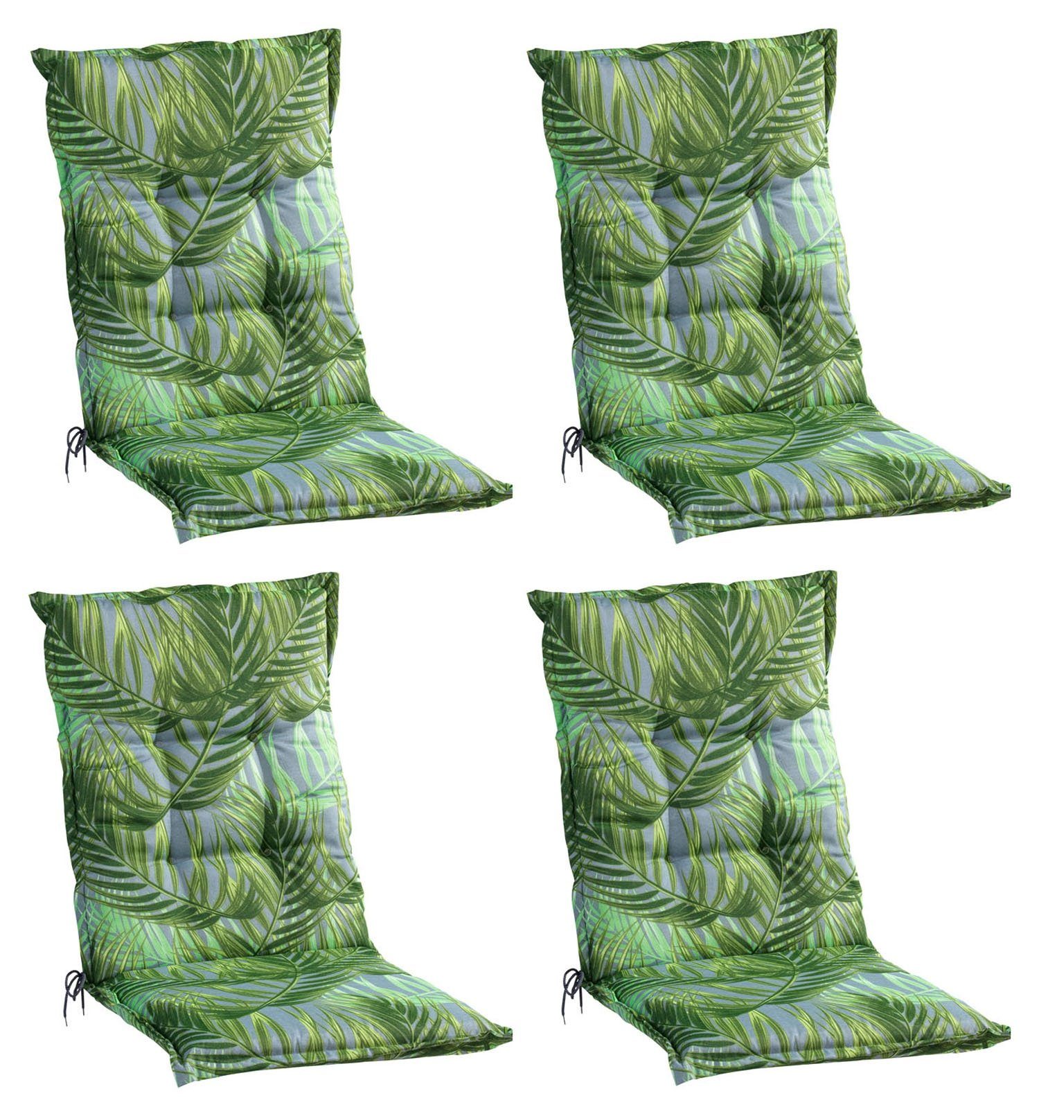 GO-DE Polsterauflage LAKEVIEW, 4er Set, für Mittellehner, Grün, Palmenmotiv, Baumwolle, Polyester, B 50 x L 110 cm