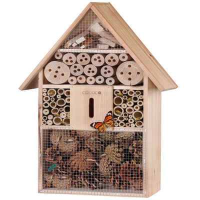 Cadoca Insektenhotel, 48x31x10cm Holz Spitzdach Garten Nistkasten wetterfest zum Aufhängen