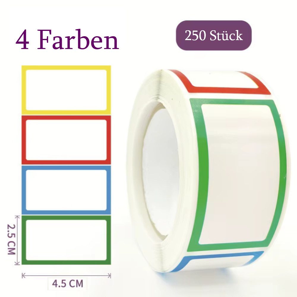 Ware aus aller Welt Aufkleber 250 bunte Aufkleber 4 Farben ideal zum Markieren Ordnen Organisieren, (1tlg)